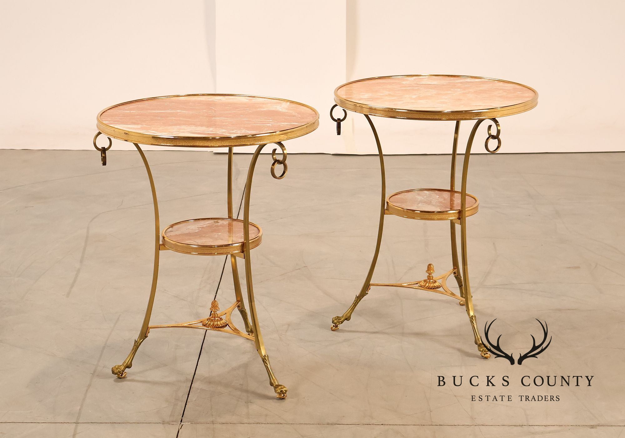 Neoclassical Style Pair of Marble Top Gueridon Side Tables