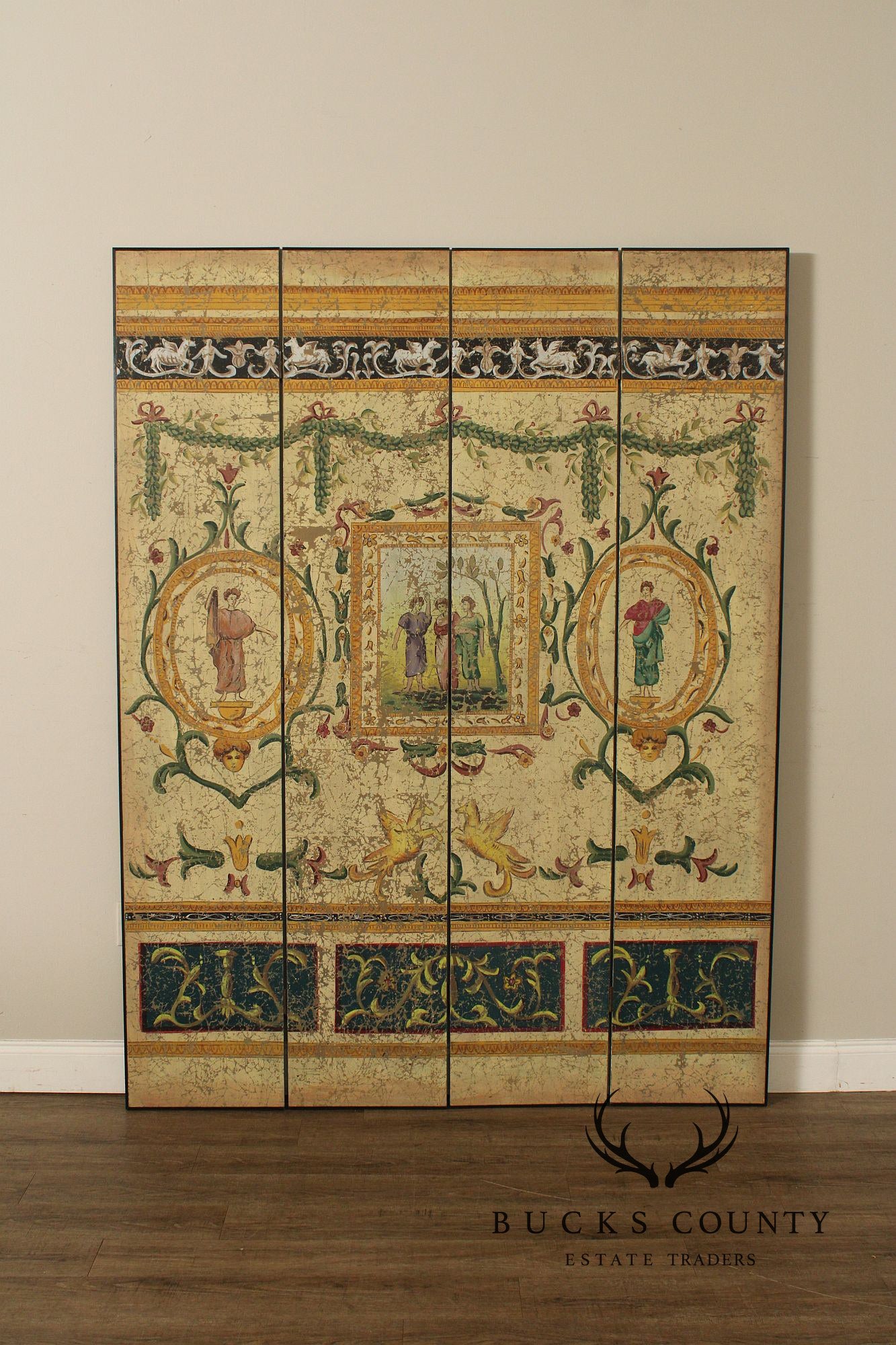Italian Neoclassical Style Painted Four-Panel Folding Screen