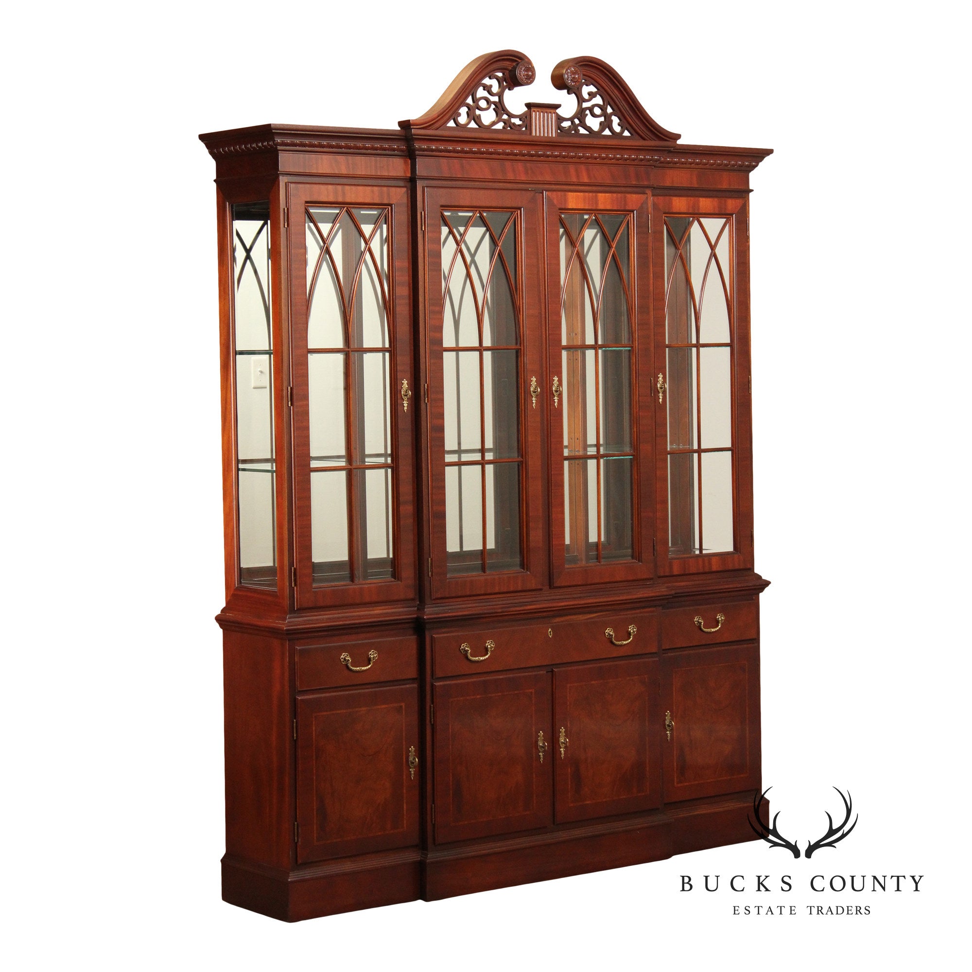 Ethan Allen '18th Century Mahogany' Breakfront Bookcase