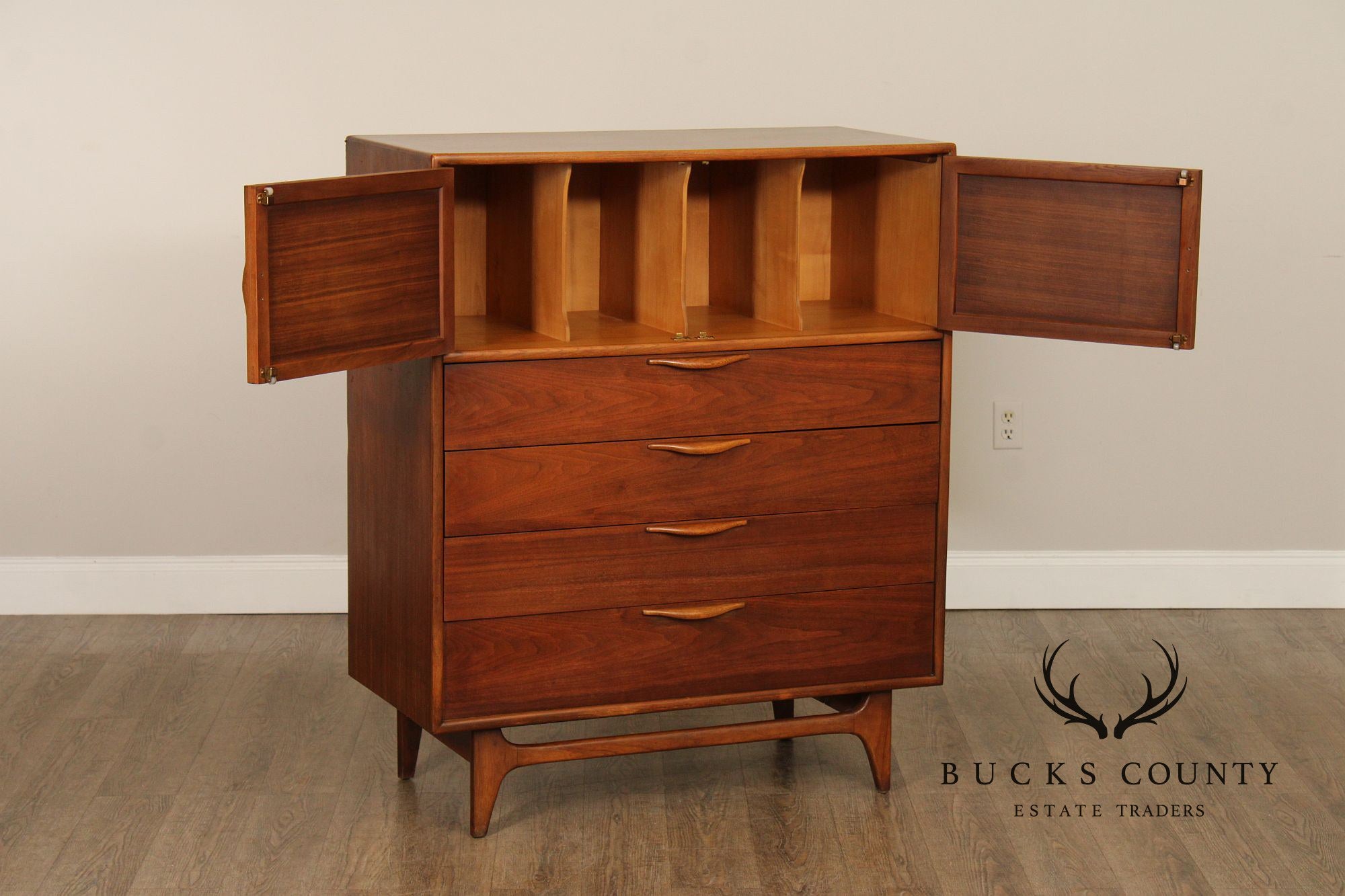 Lane Mid-Century Modern Walnut High Chest With Doors