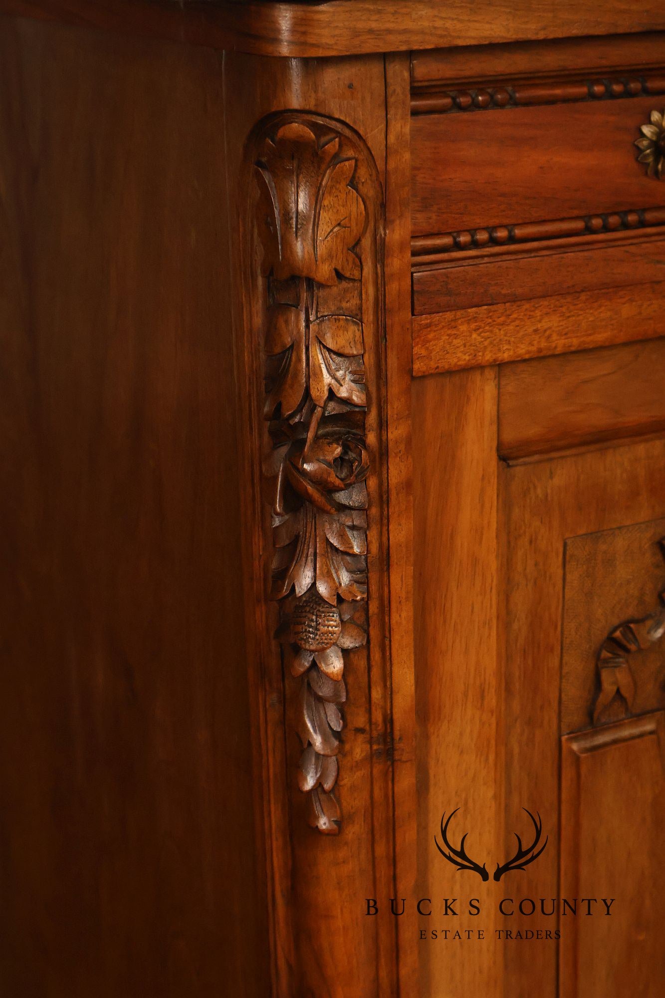 Antique French Louis XVI Style Carved Walnut Marble Top Buffet Sideboard