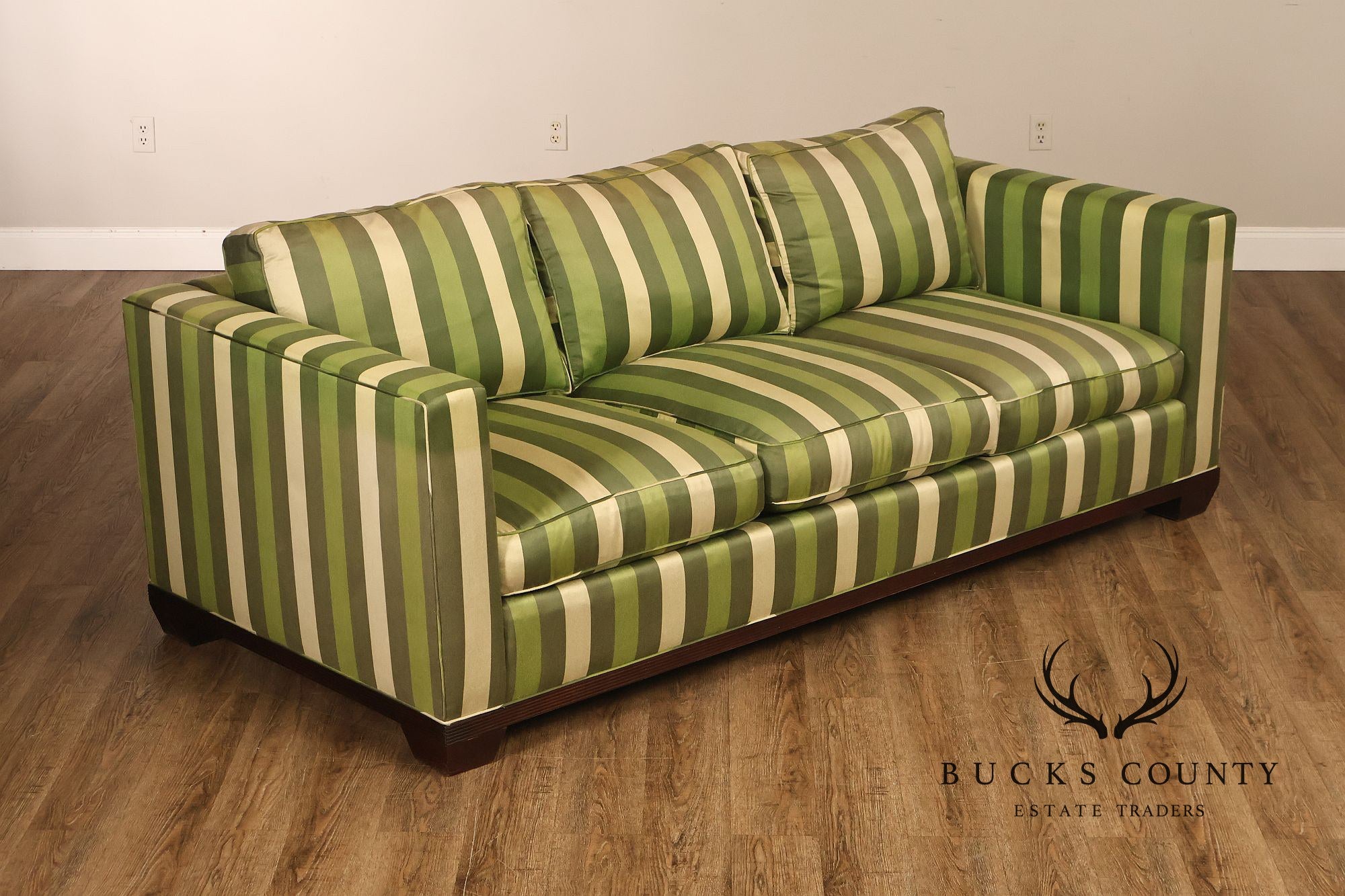 Baker Furniture Barbara Barry Reeded Base Three Cushion Sofa