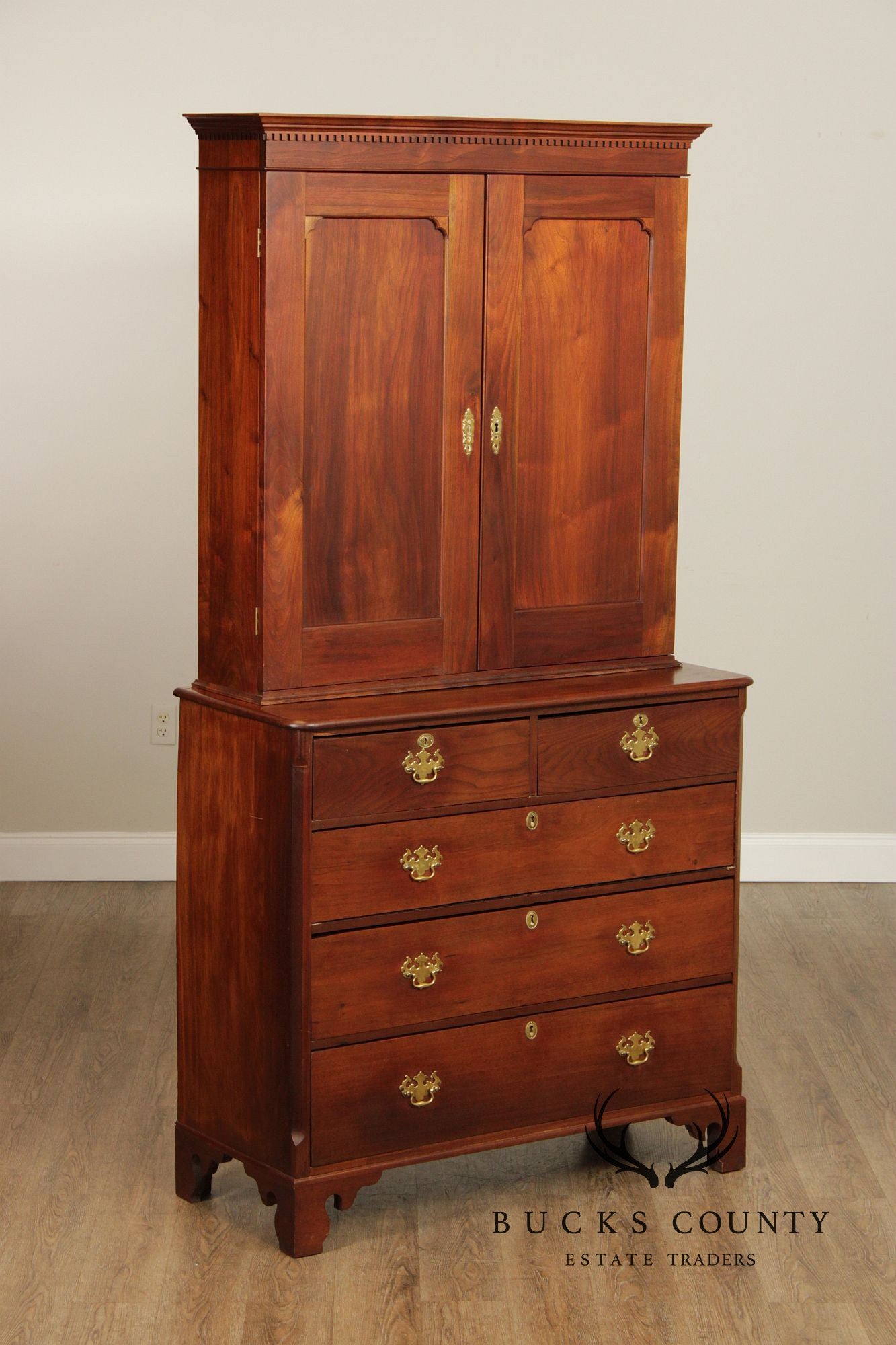 Antique American Walnut Chest With Blind Door Bookcase Top