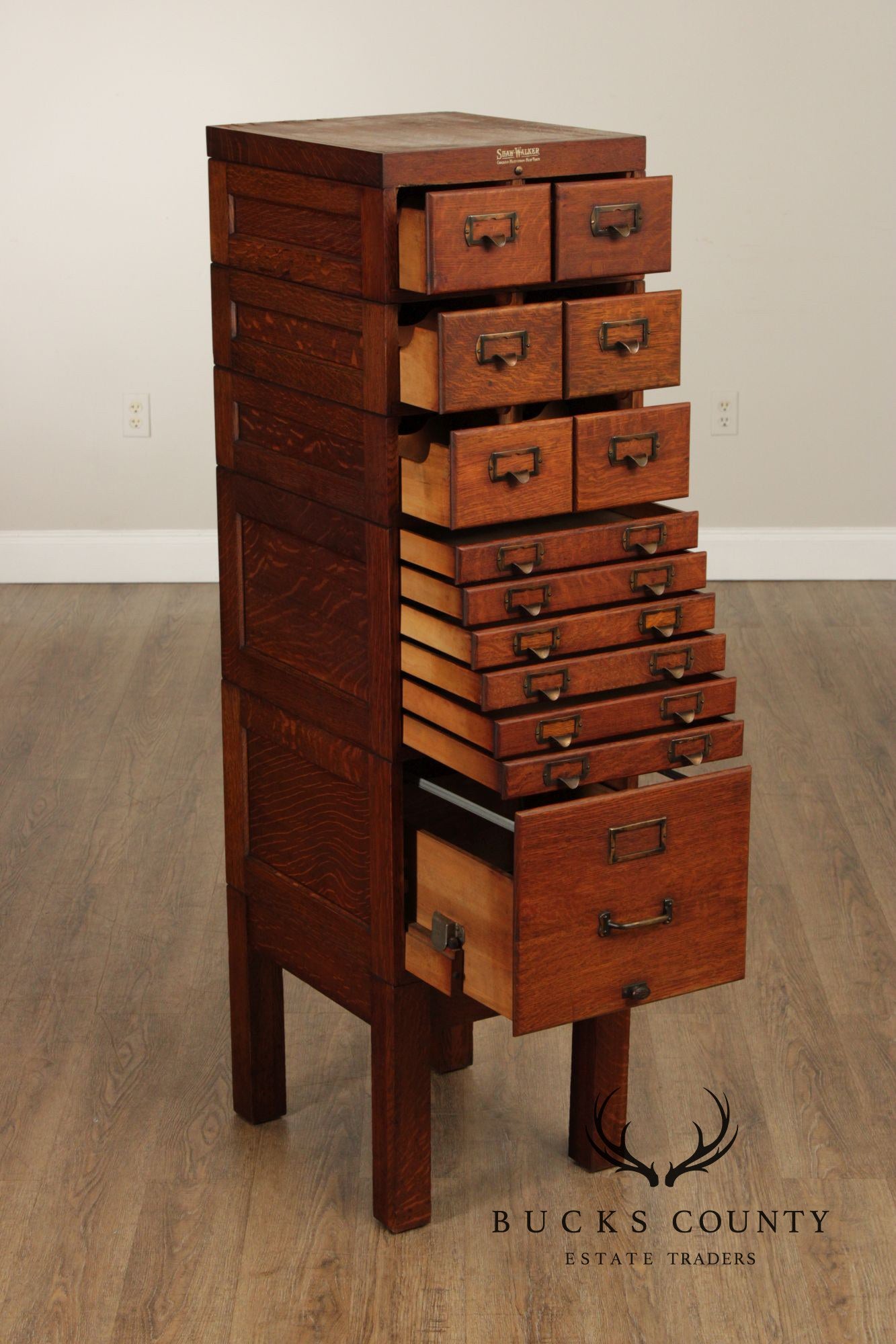 Shaw-Walker Oak File and Card Cabinet