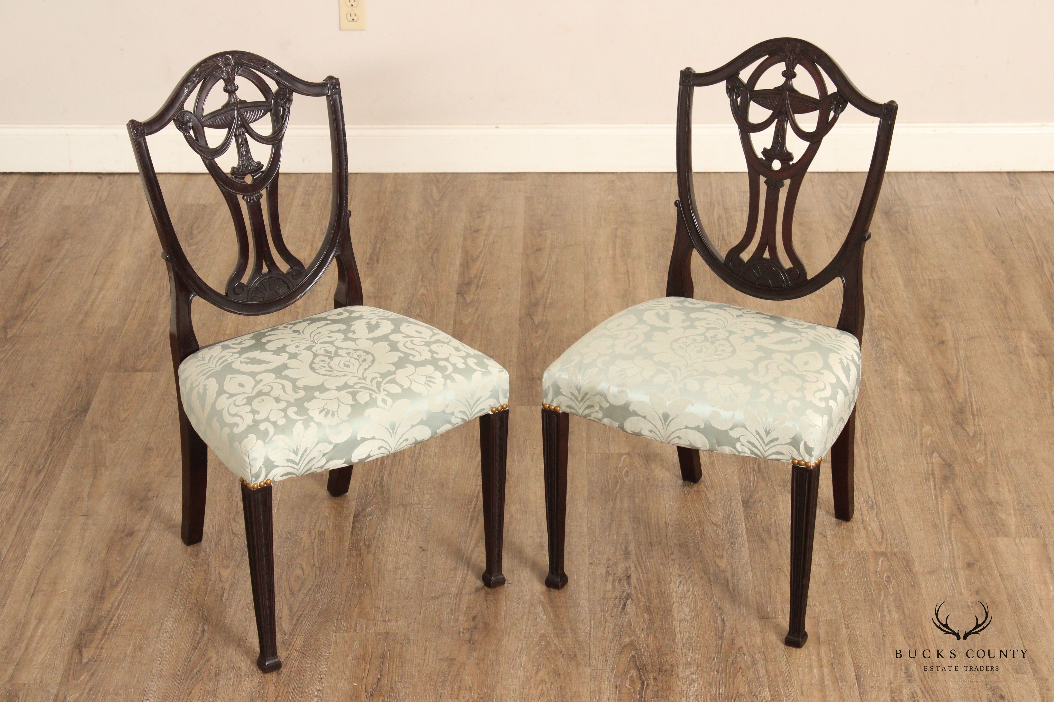 Hepplewhite Style Pair of Mahogany Shield-Back Side Chairs