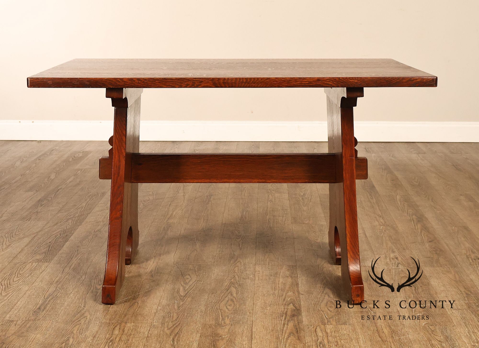 Antique L & JG Stickley Trestle Table Mousehole