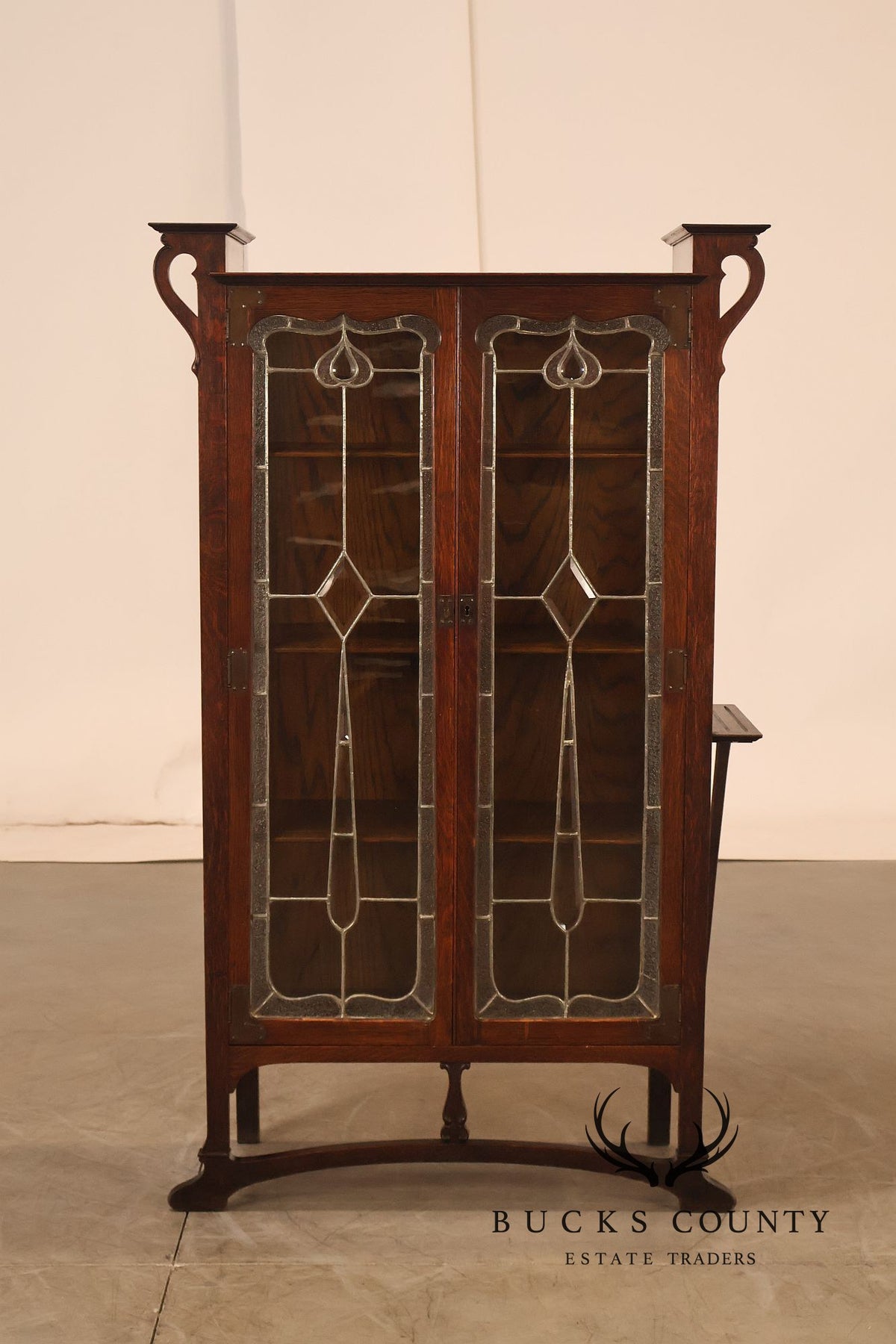 Antique Art Nouveau Leaded Glass Curio Cabinet