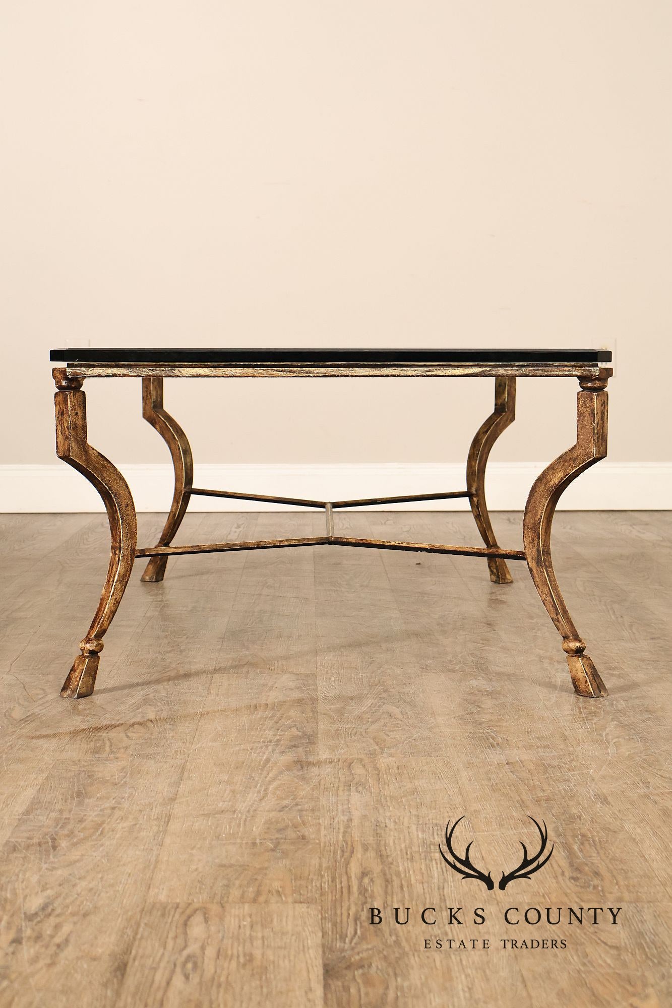 Minton Spindell 'Durant' Glass Top Iron Coffee Table