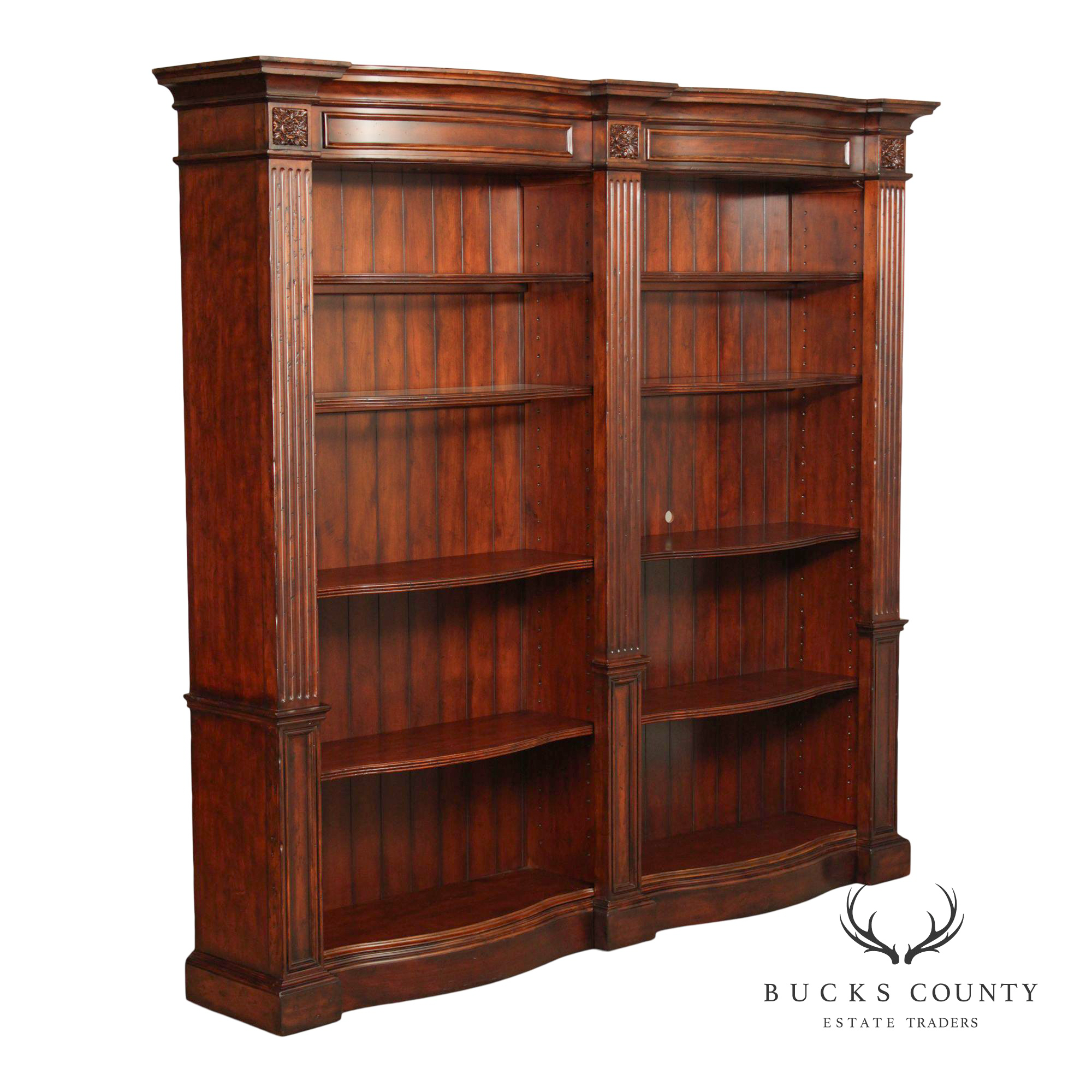 Large Traditional Lighted Double Bookcase
