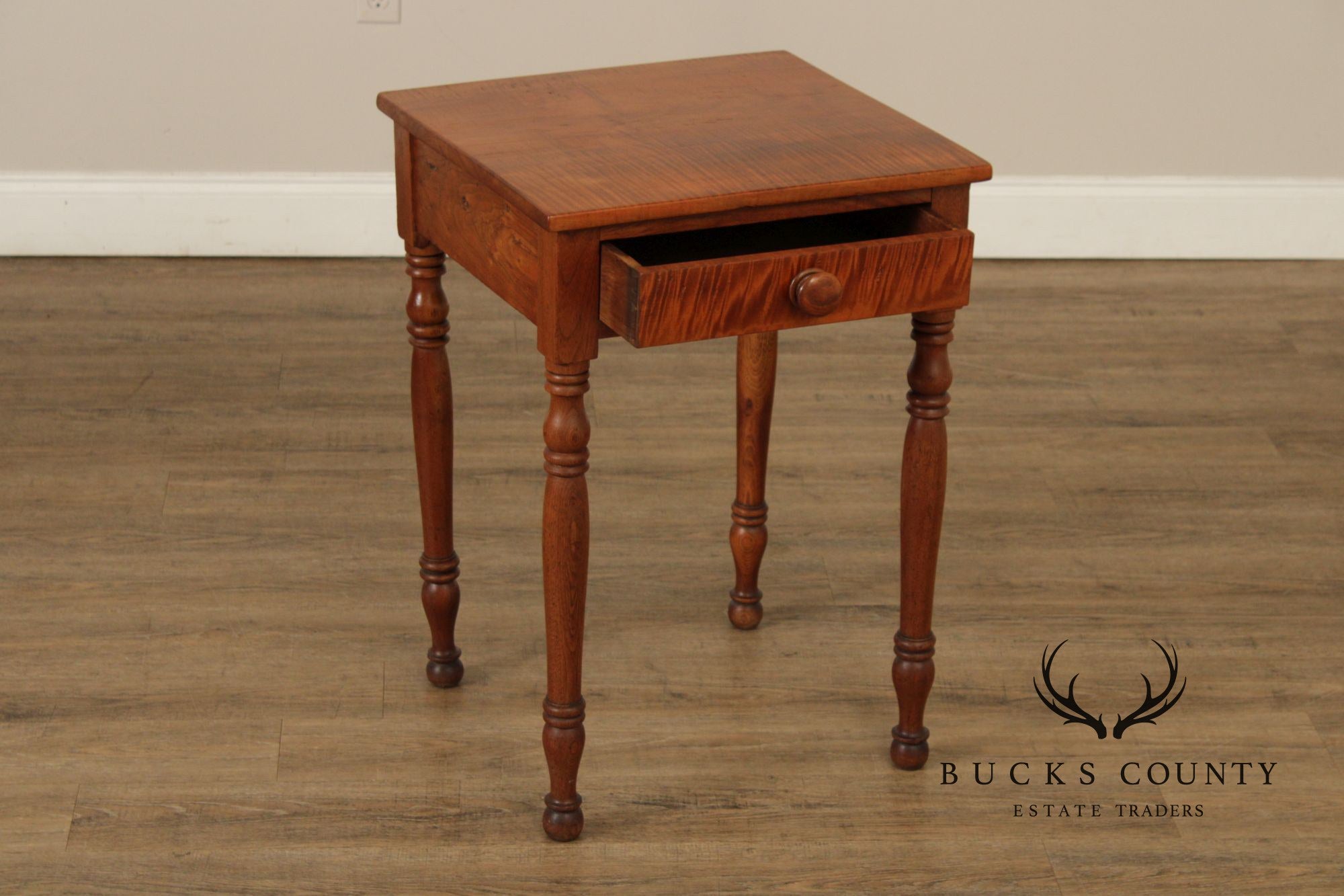 Antique Sheraton Tiger Maple And Walnut Side Table