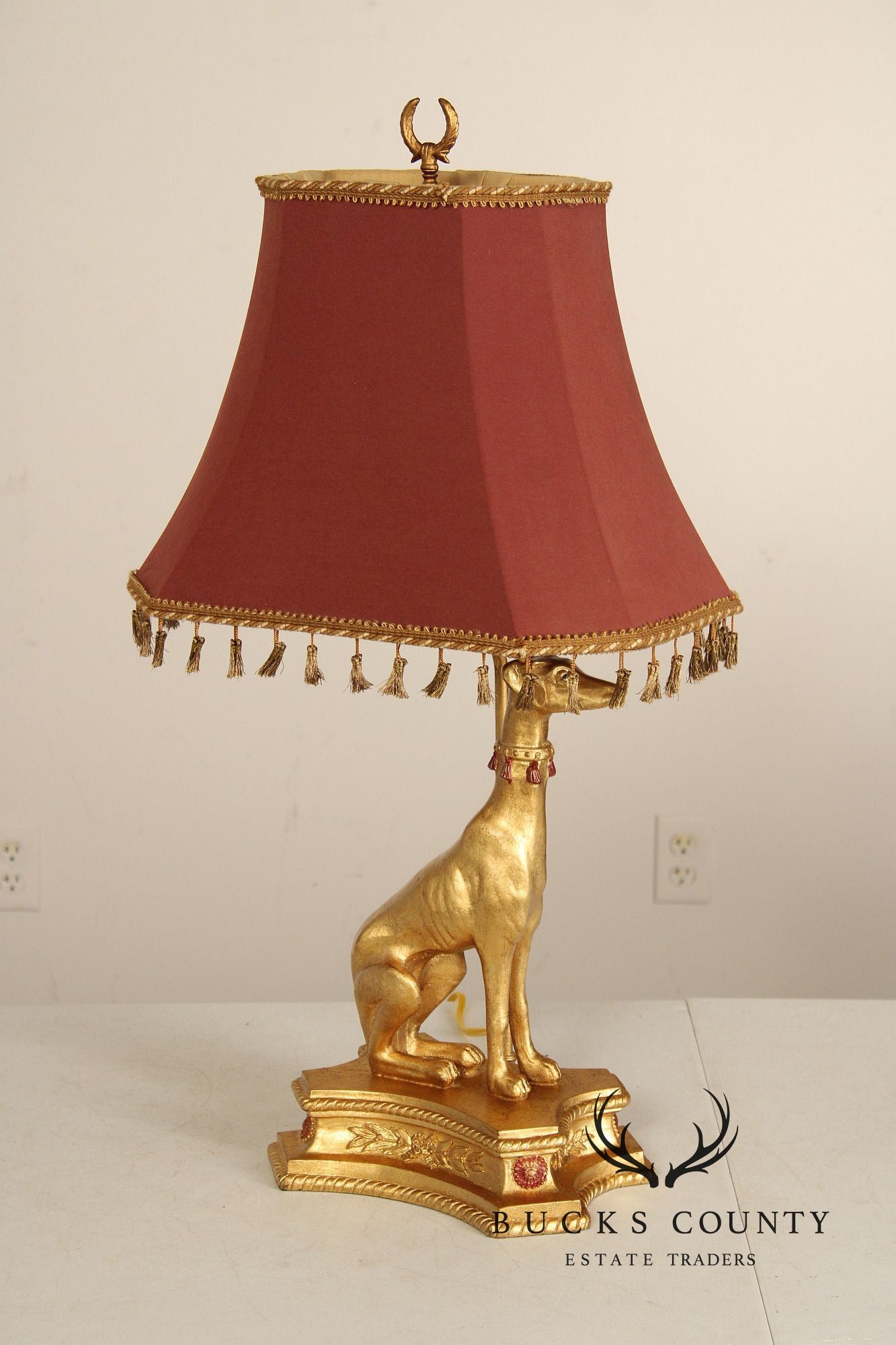 Egyptian Revival Pair Of Gilt Greyhound Table Lamps