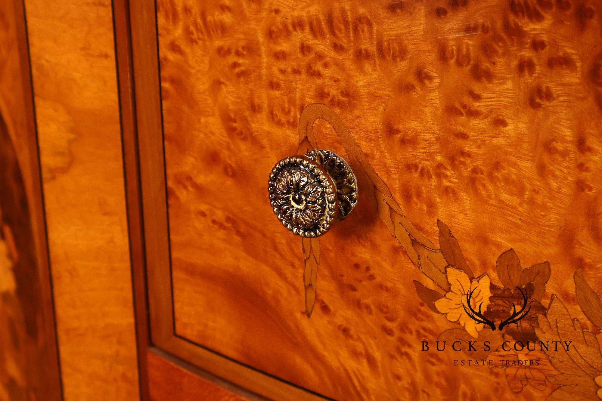 Italian Neoclassical Style Pair of Burl Wood Inlaid Sideboards