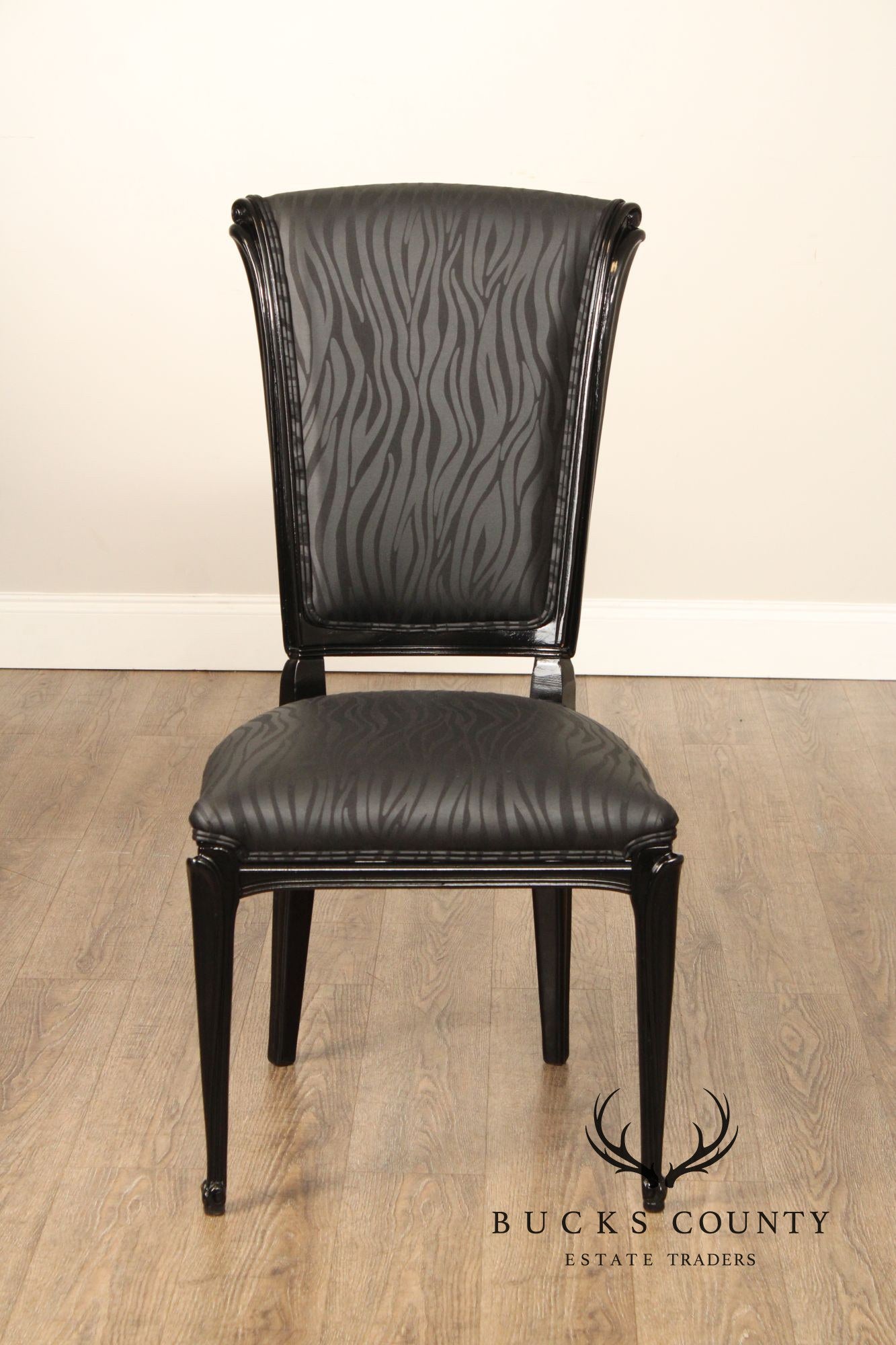 Italian Art Deco Style Set of Eight Ebonized Dining Chairs
