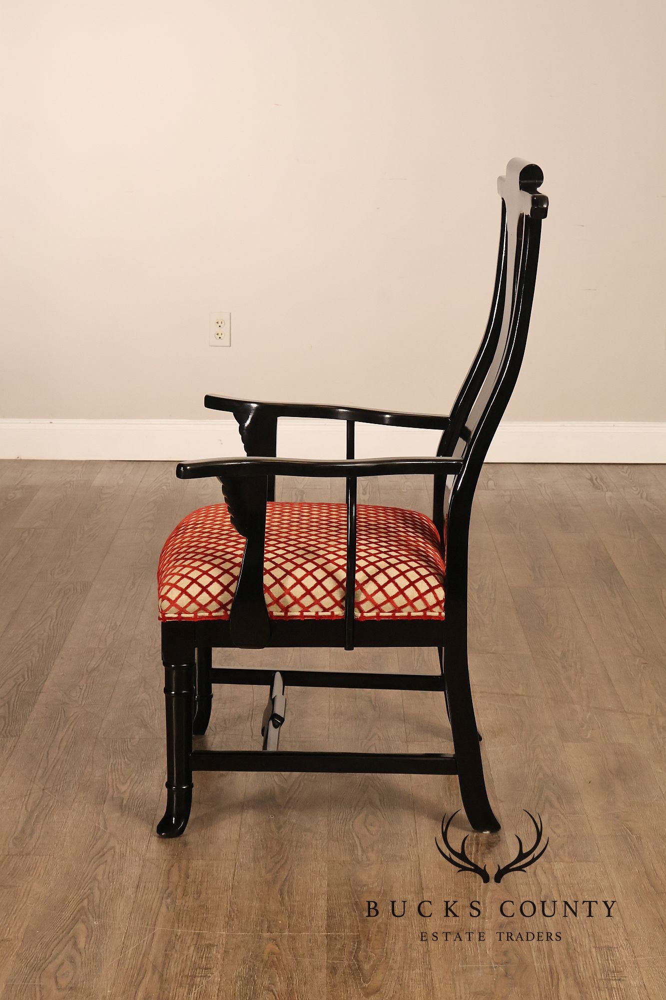 12 Custom Black Lacquered Asian Inspired Dining Chairs