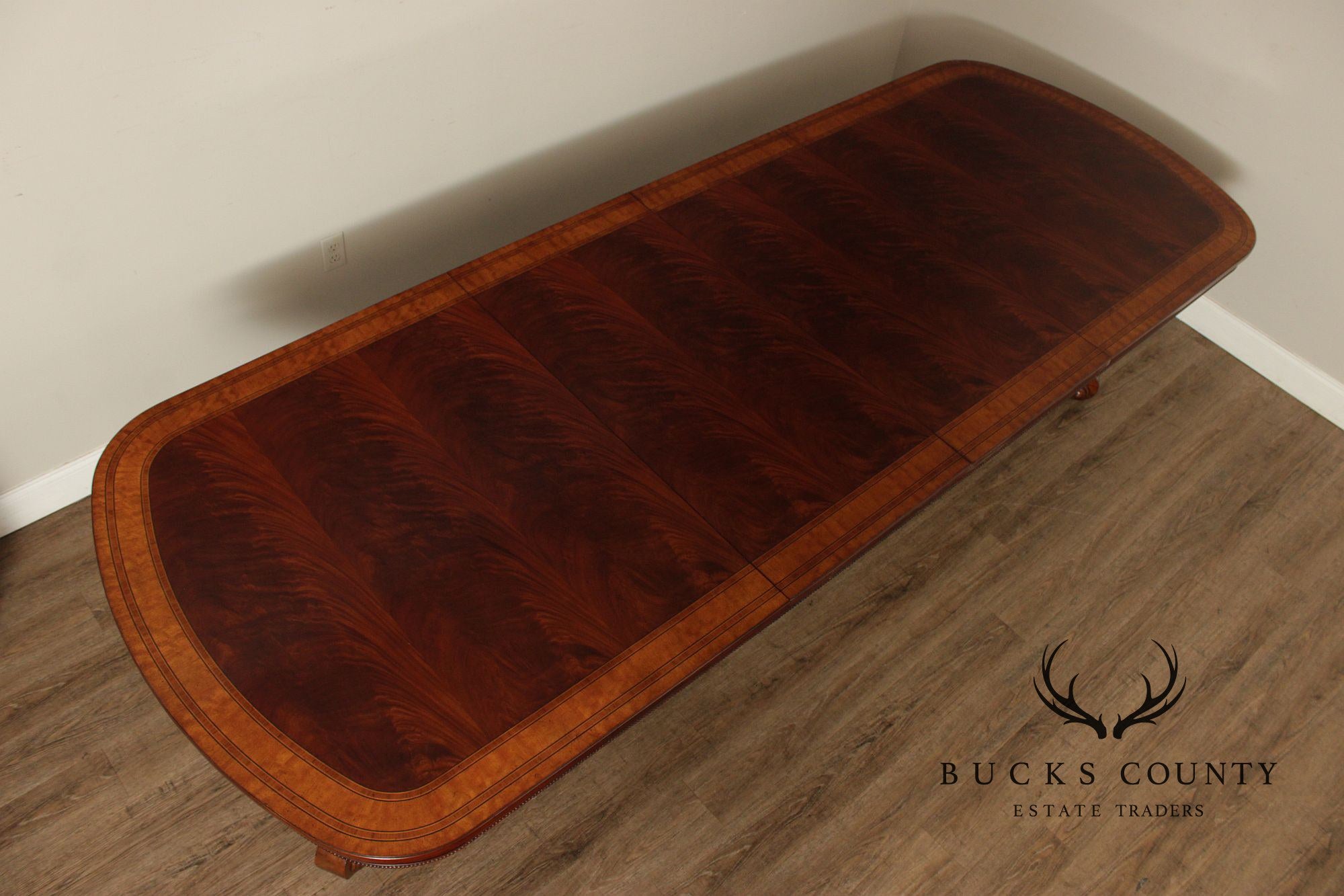 Regency Style Quality Banded Mahogany Double Pedestal Dining Table With 2 Leaves