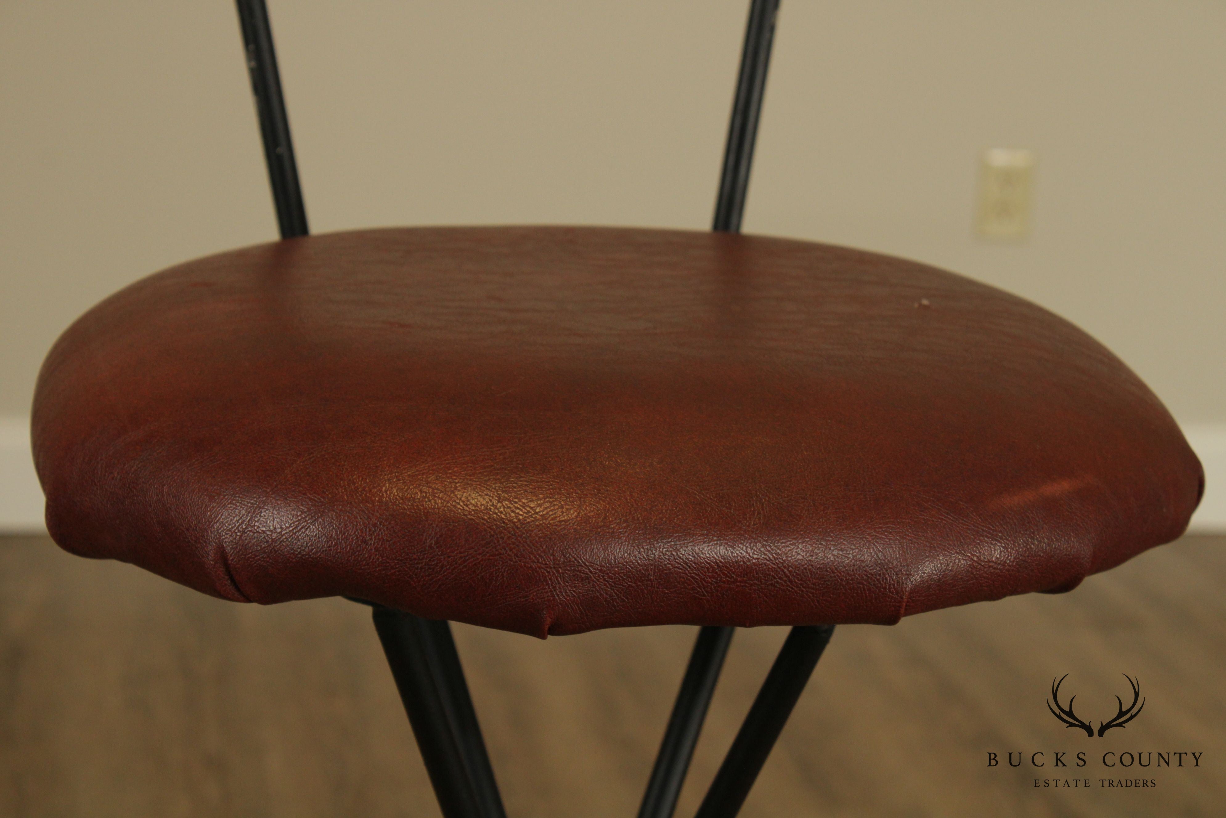 Mid Century Modern Pair Wrought Iron Barstools