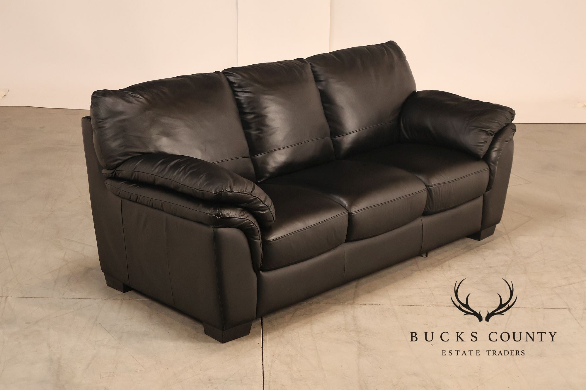 Italsofa Pair of Black Leather Sofas