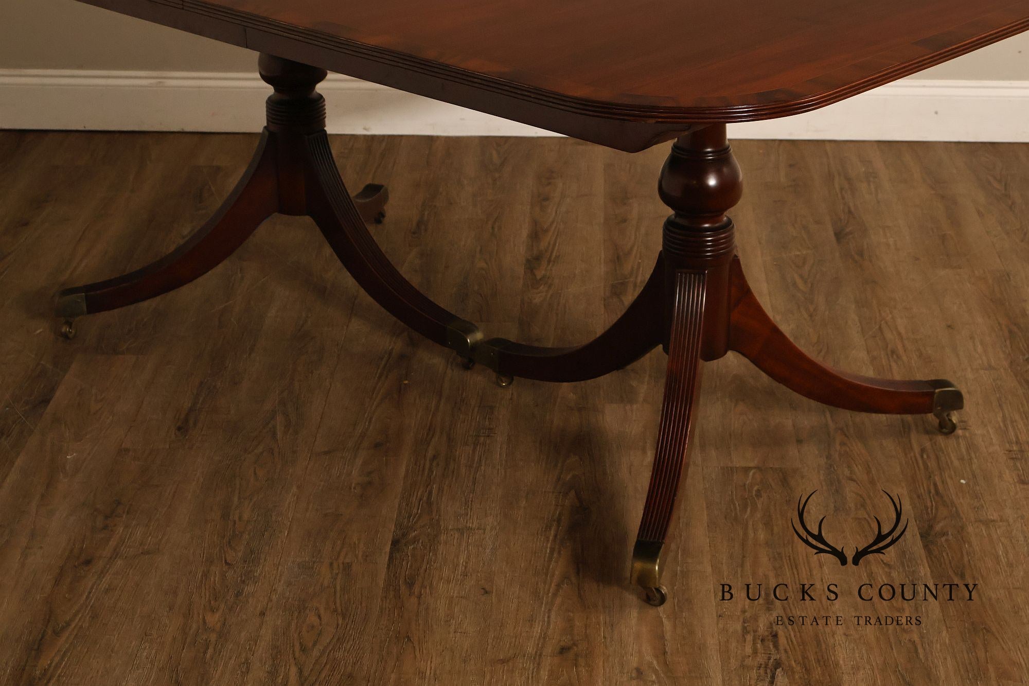 Regency Style Banded Mahogany Double Pedestal Dining Table With 2 Leaves
