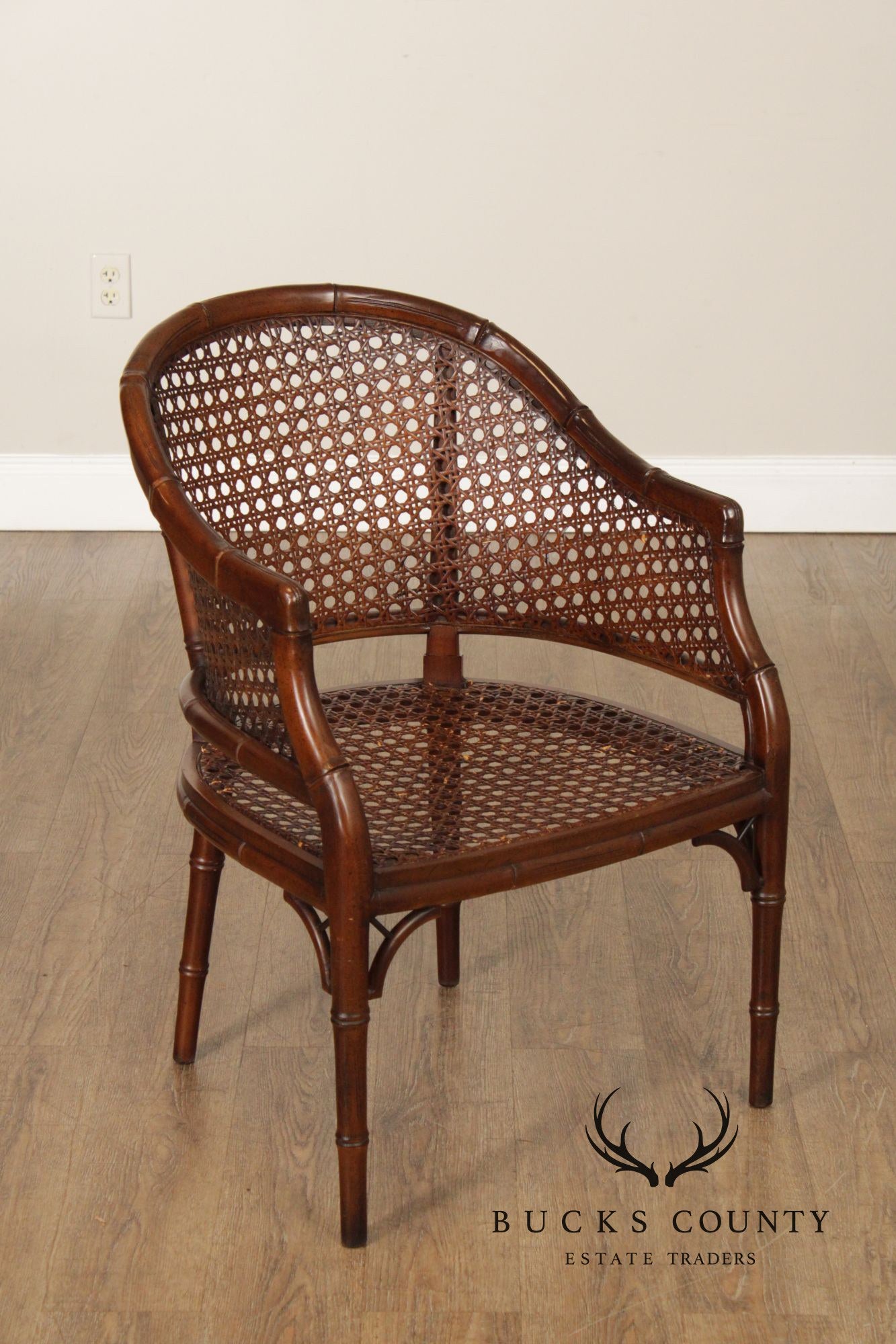 Hollywood Regency Caned Faux Bamboo Armchair