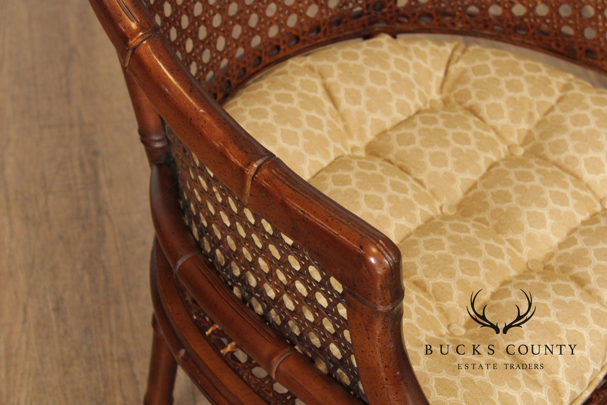 Hollywood Regency Caned Faux Bamboo Armchair