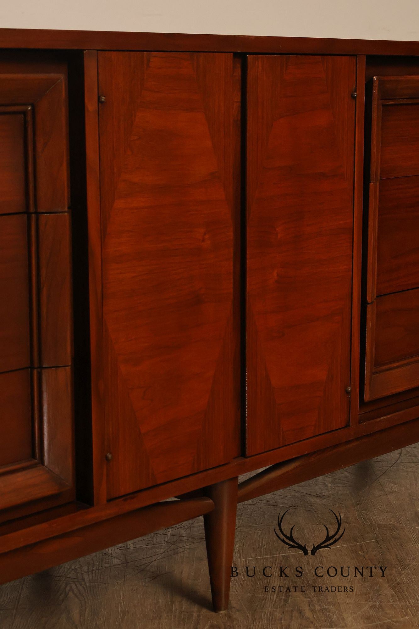 Basic Witz Mid Century Modern Walnut Triple Dresser