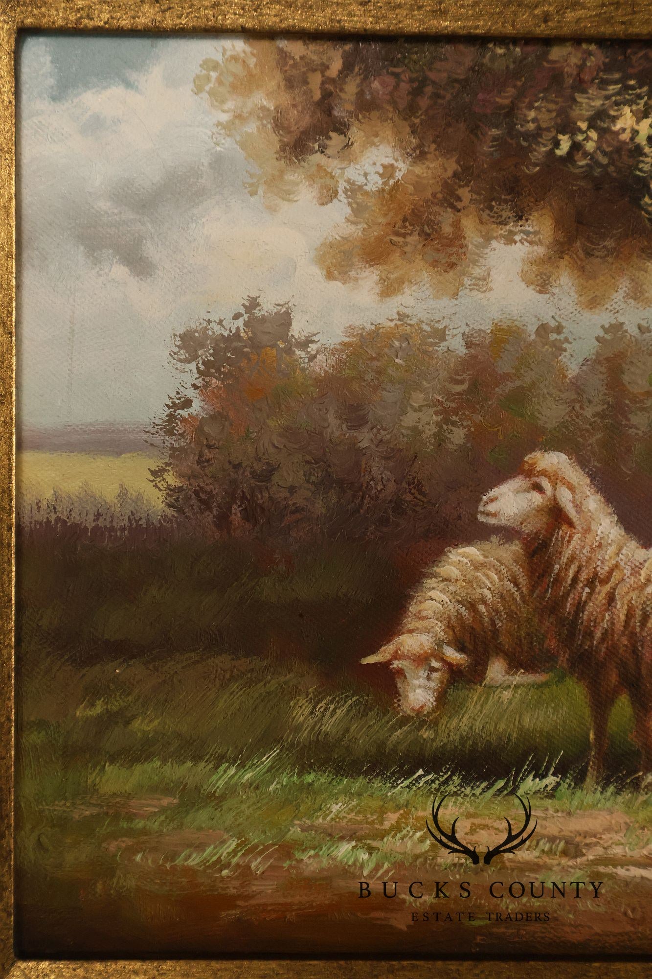 Continental Style Pair of Pastoral Landscape Paintings With Sheep