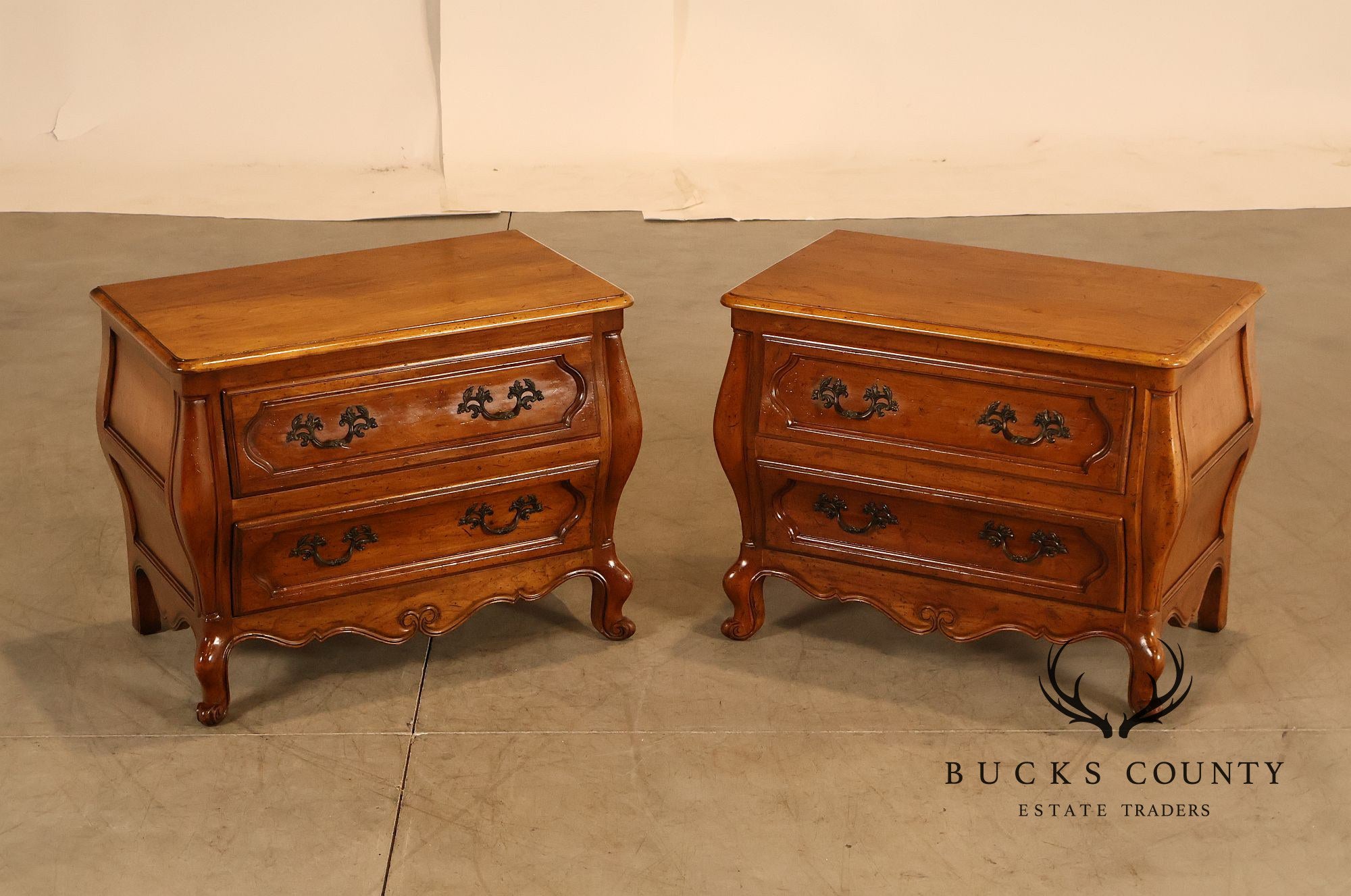 Baker Milling Road Pair Of French Country Nightstands Bombe Chests