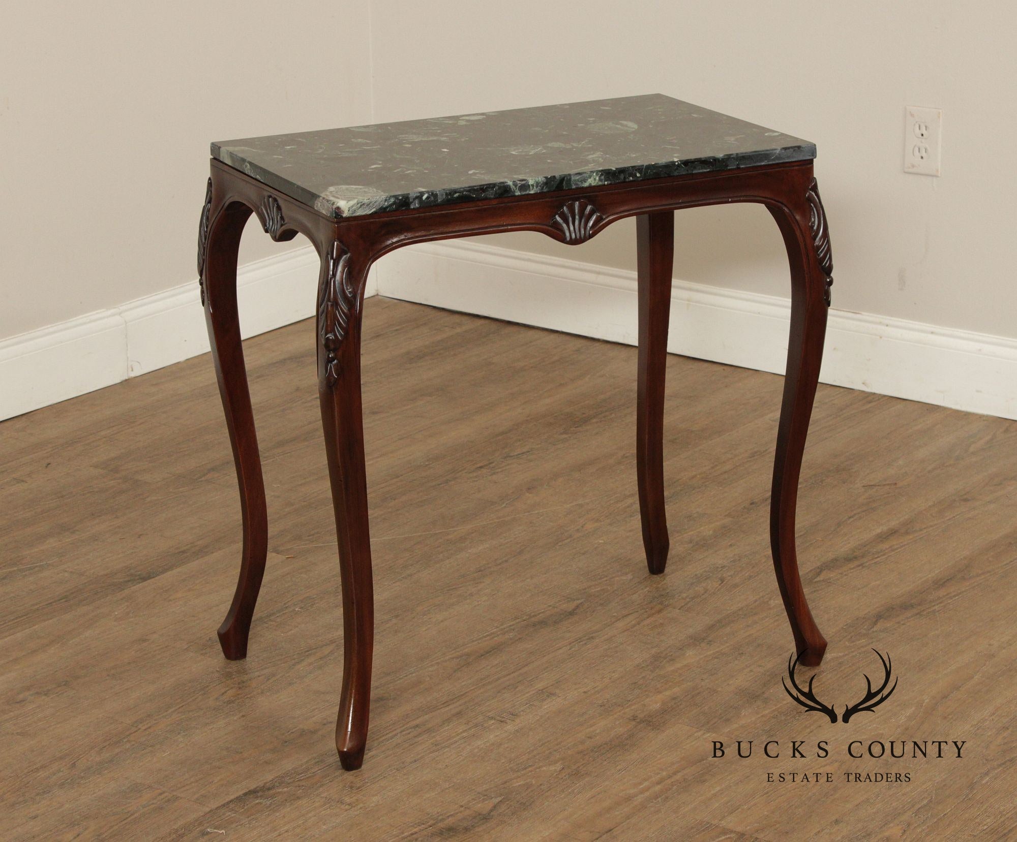 Rococo Style Set of Three Marble Top Mahogany Nesting Tables