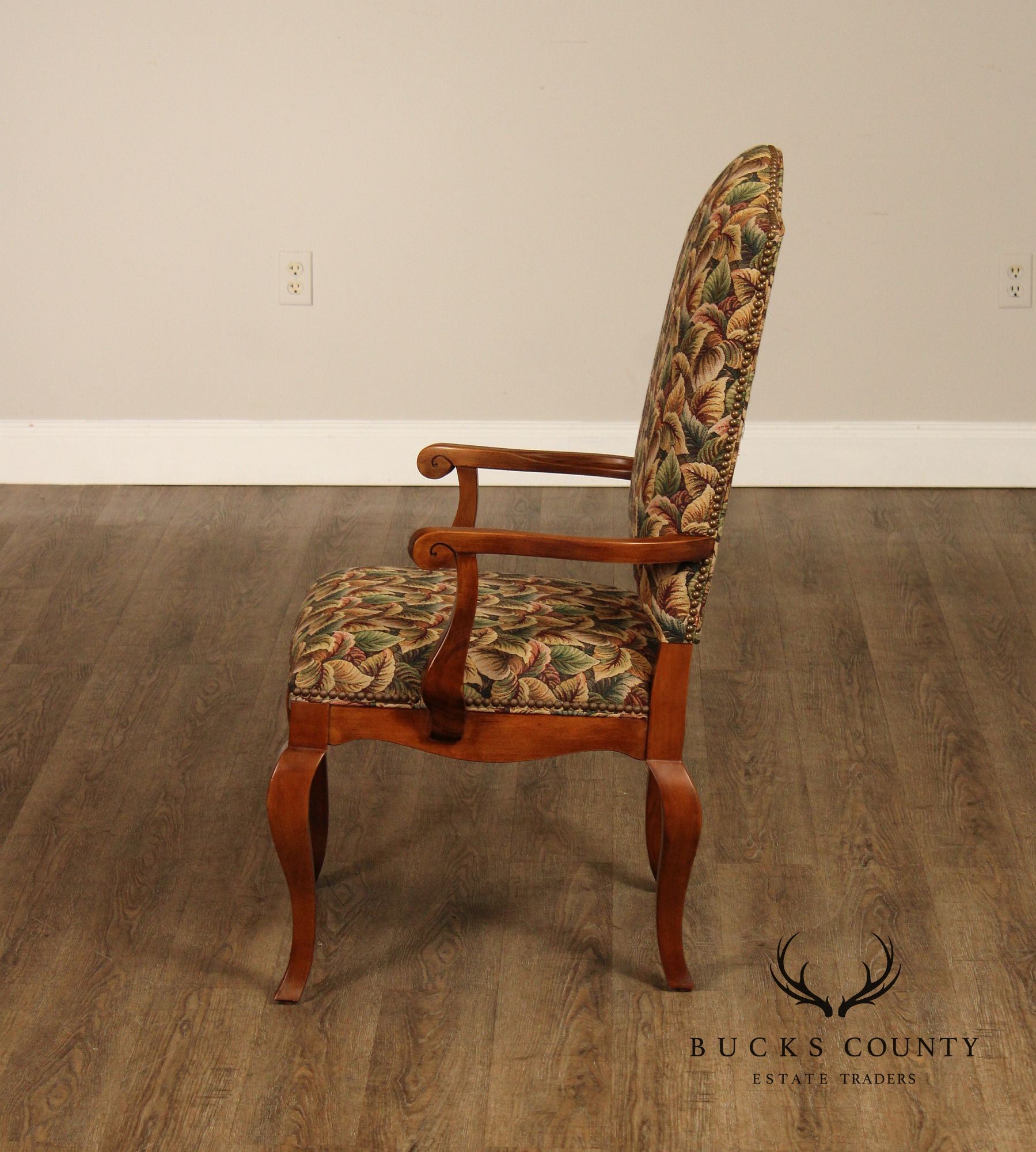 Pair of Ethan Allen Legacy Collection Upholstered Armchairs with Cabriole Legs