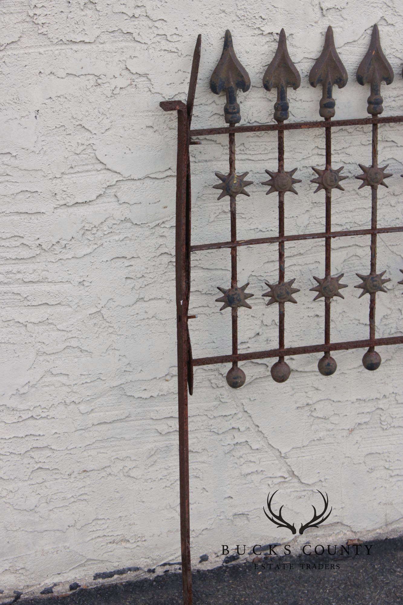 Antique Cast Iron Garden Fence Section With Spear Finials And Star Motif