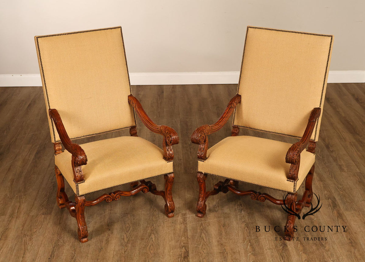 Alfonso Marina French Louis XIII Style Pair of Armchairs