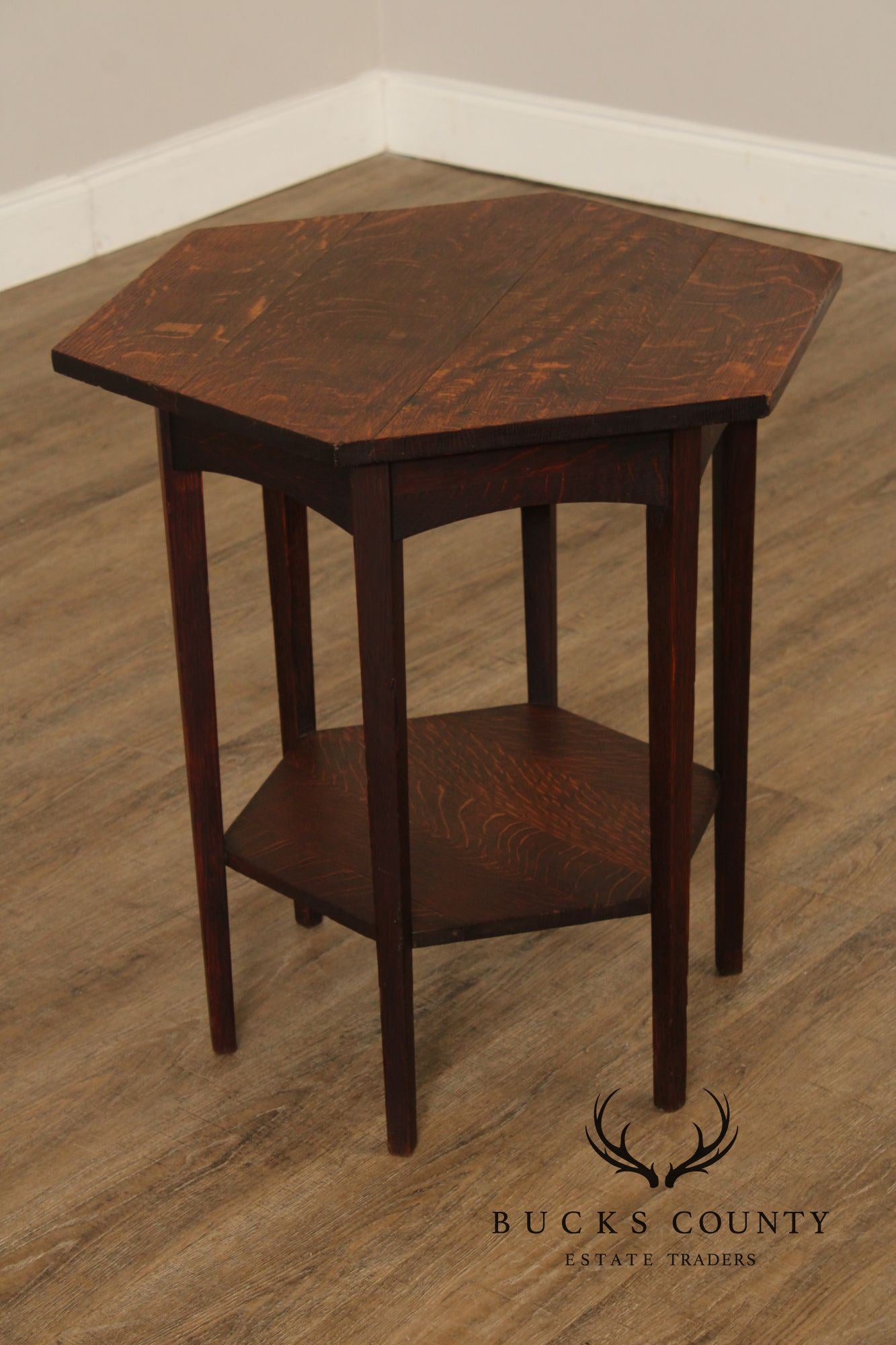 Imperial Furniture Antique Mission Oak Hexagonal Lamp Table