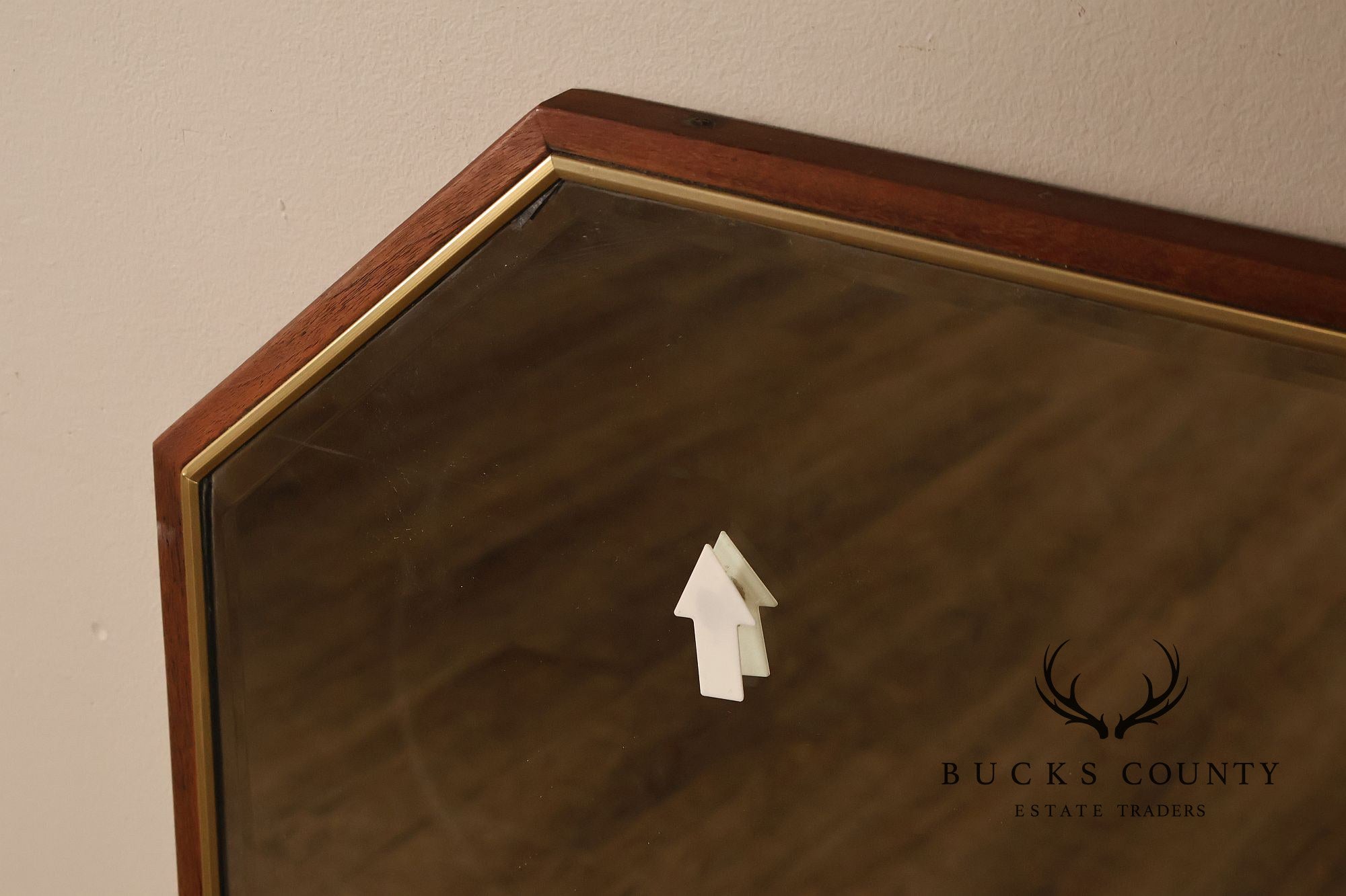 Mid Century Modern Walnut Frame Large Octagonal Mantel Mirror