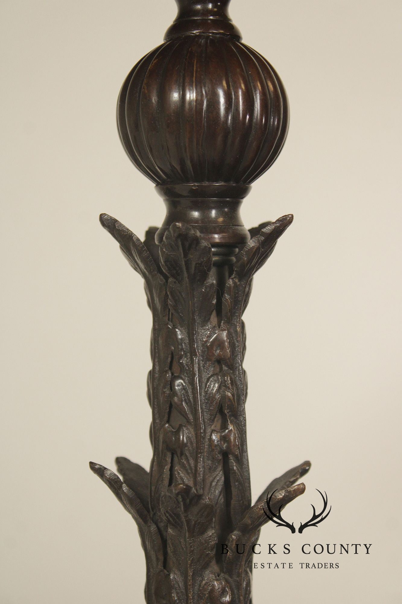 Vintage Bronze Acanthus Leaf Candlestick Table Lamp