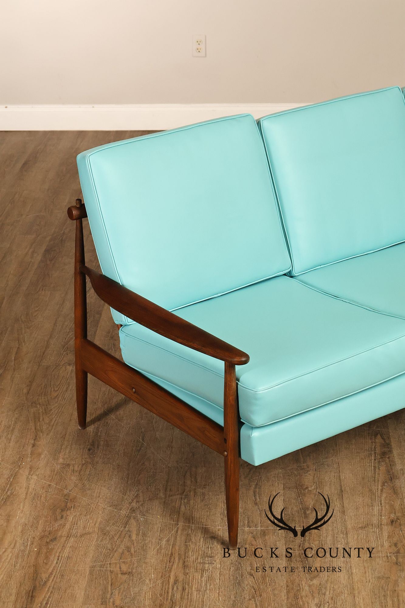 Mid Century Modern Oak Three-Seat Sofa