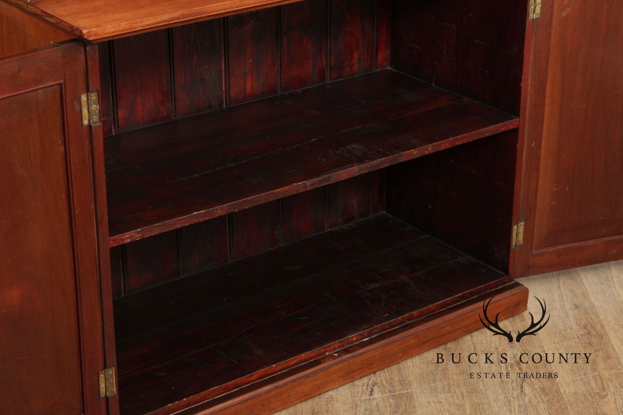 Antique English Mahogany Georgian Style Inlaid Bookcase Cabinet