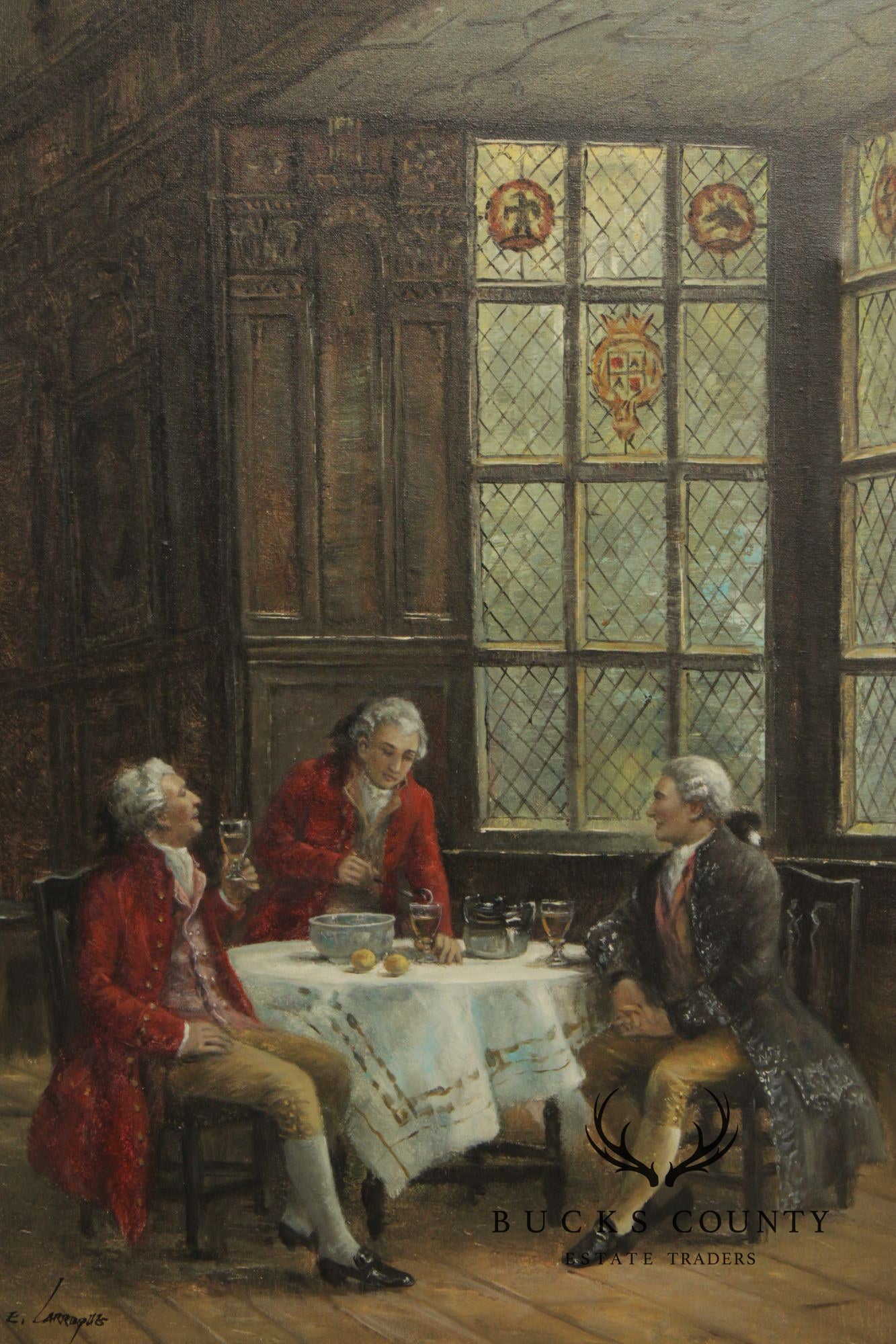 E. Larroque English Genre Painting, 'Hot Toddy'