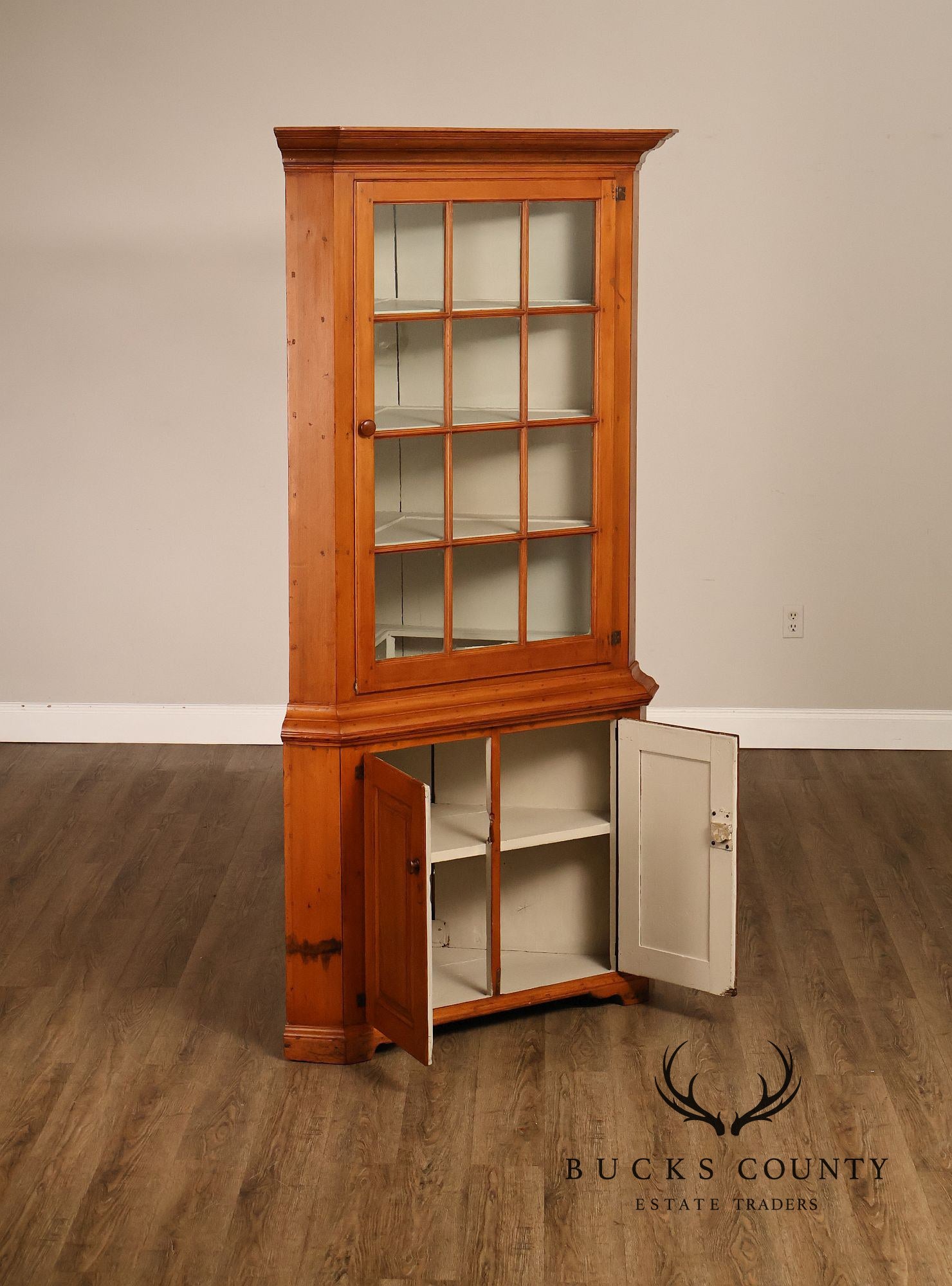 Antique Primitive Pine Single Door Corner Cabinet