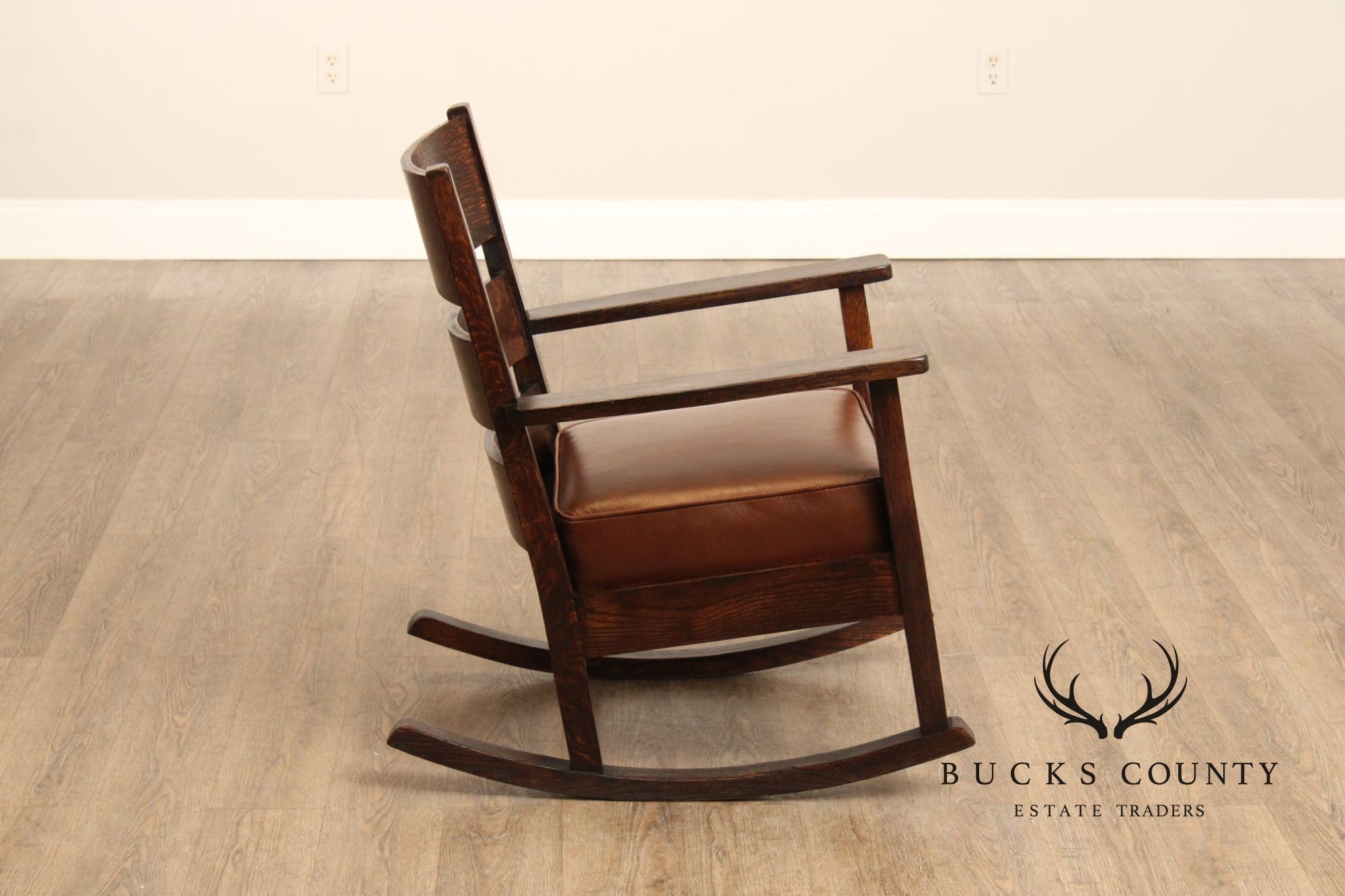 Antique Mission Oak and Leather Rocking Chair