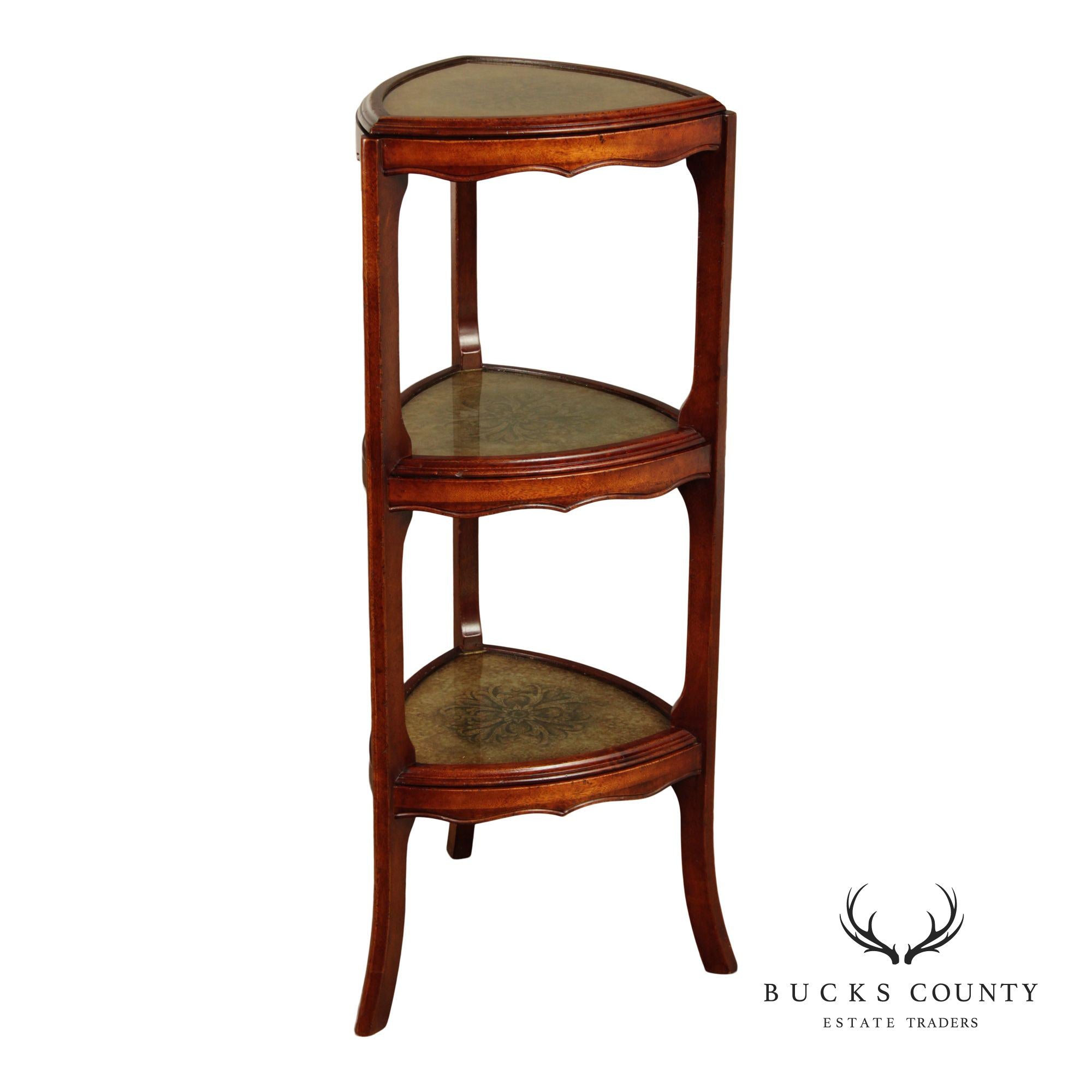 South Cone Regency Style Eglomise Three Tier Etagere Stand