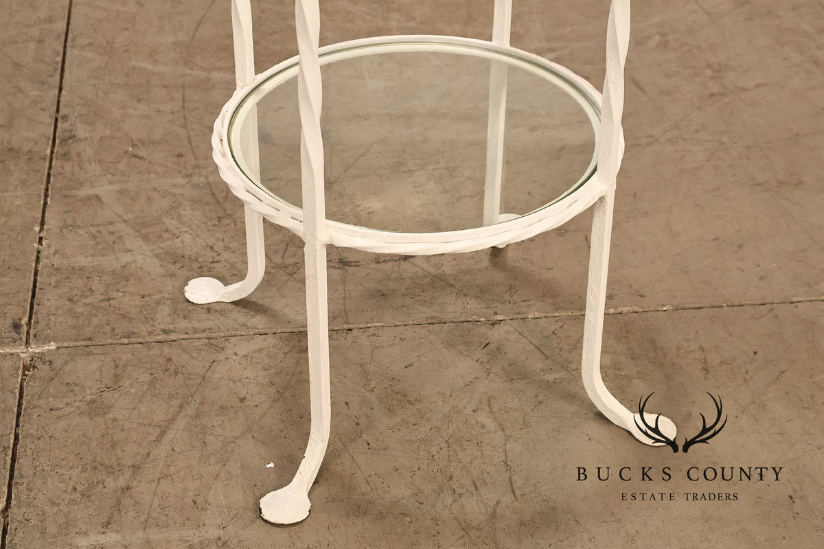 Vintage Wrought Iron And Glass Two Tier Patio Side Table