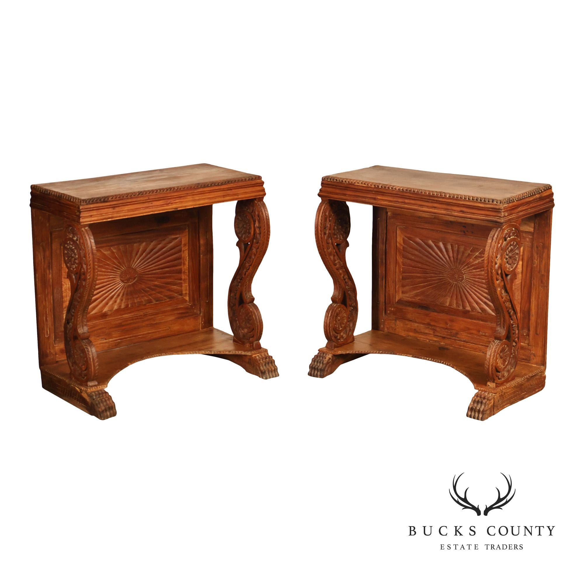 Antique Anglo Indian Pair of Carved Hardwood Console Tables