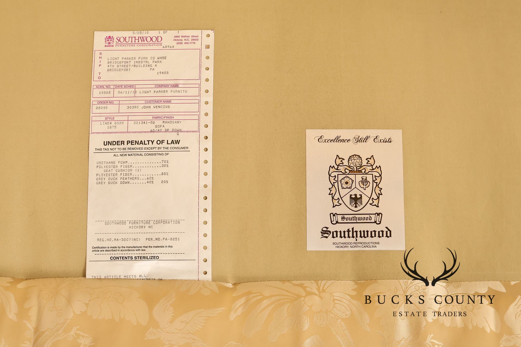 Southwood Federal Style Mahogany Frame Damask Upholstered Sofa