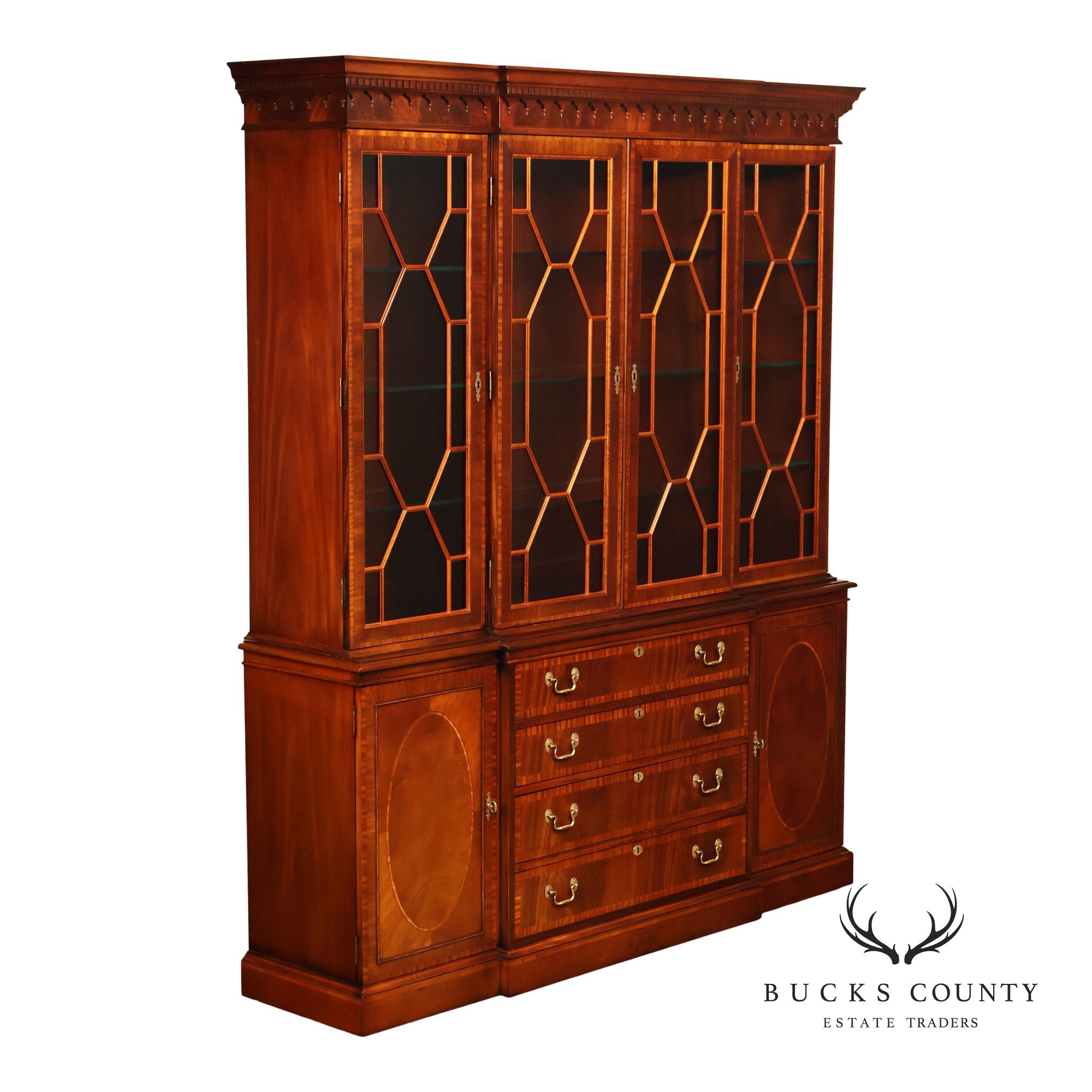 Hickory Chair Banded Mahogany Breakfront China Cabinet