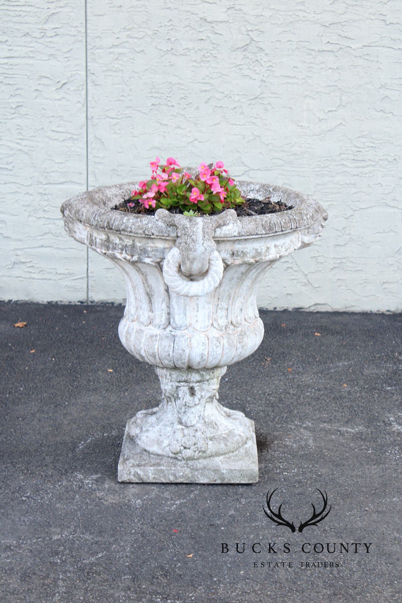 Classical Style Pair of Cast Stone Garden Urns