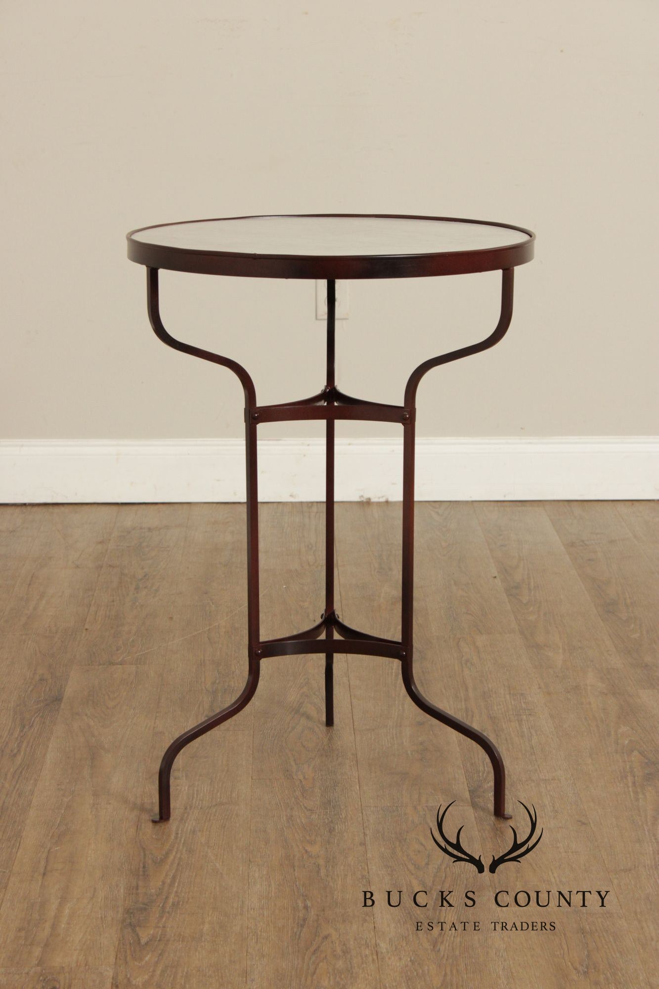 Vintage Wrought Iron and Round Marble Top Side Table