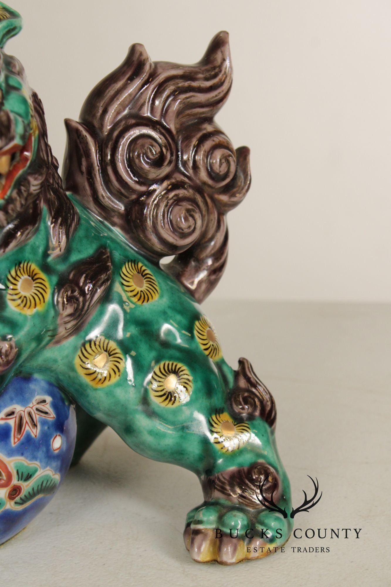 Vintage Chinese Pair of Painted Porcelain Foo Dogs