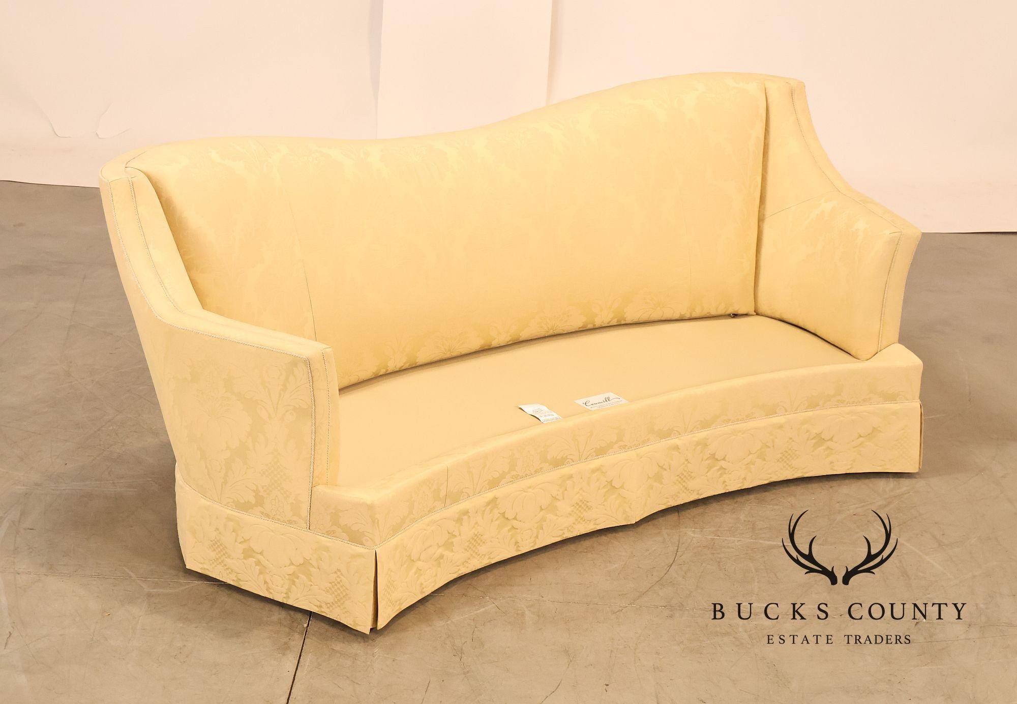 Councill Custom Damask Upholstered Curved Back Sofa