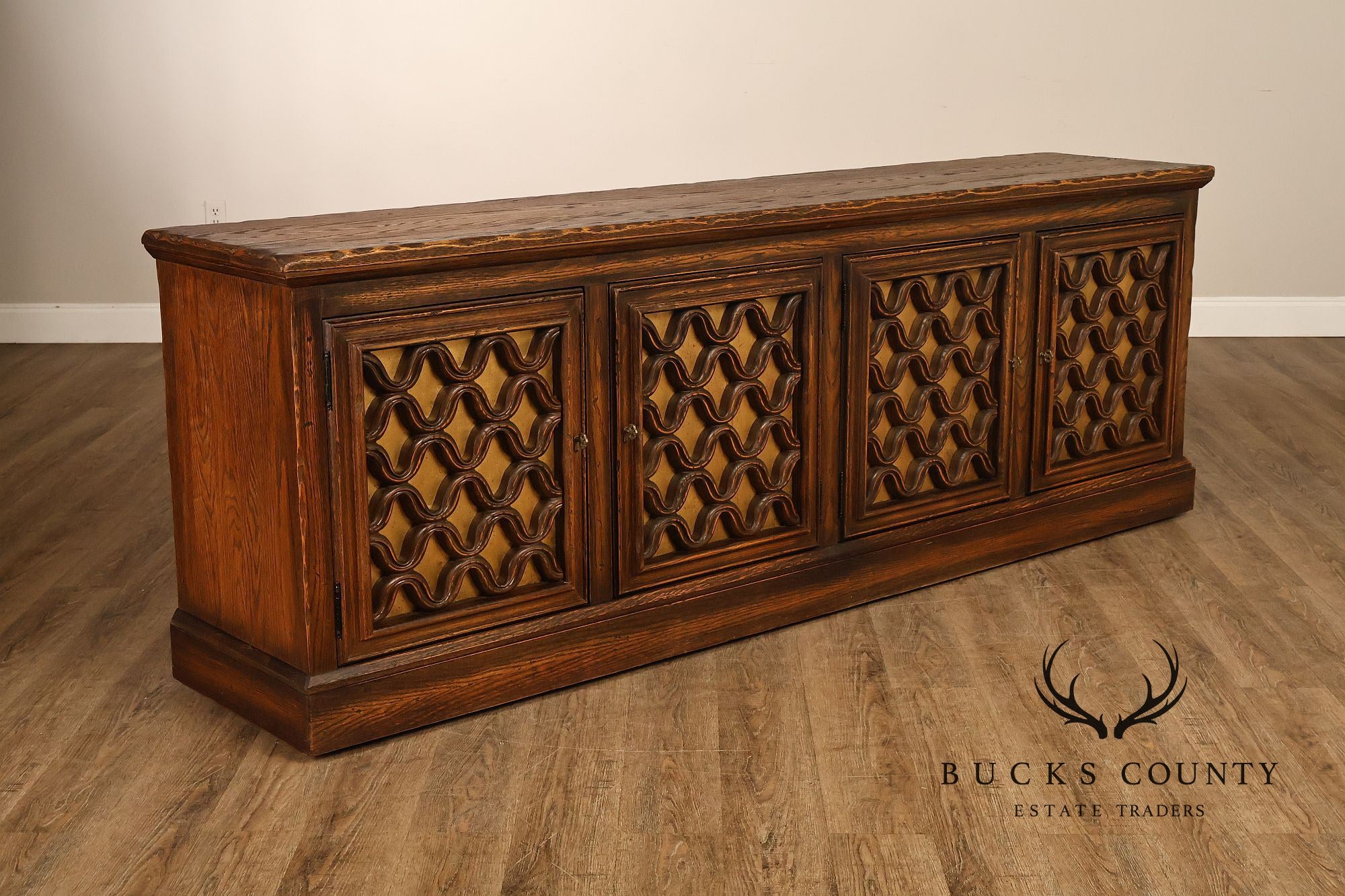 Jamestown Lounge Co. Colonnade Collection Vintage Sculpted Oak Long Credenza