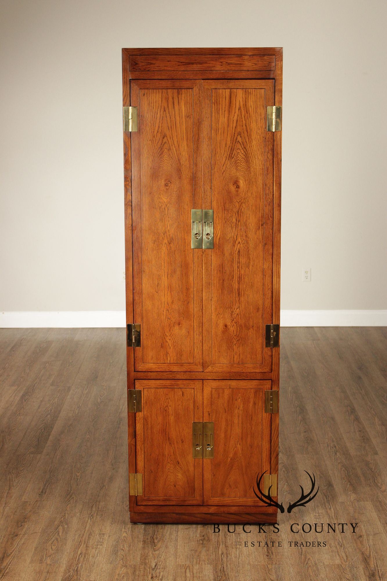 Henredon 'Scene One' Pair of Campaign Style Bedroom Armoire Cabinets